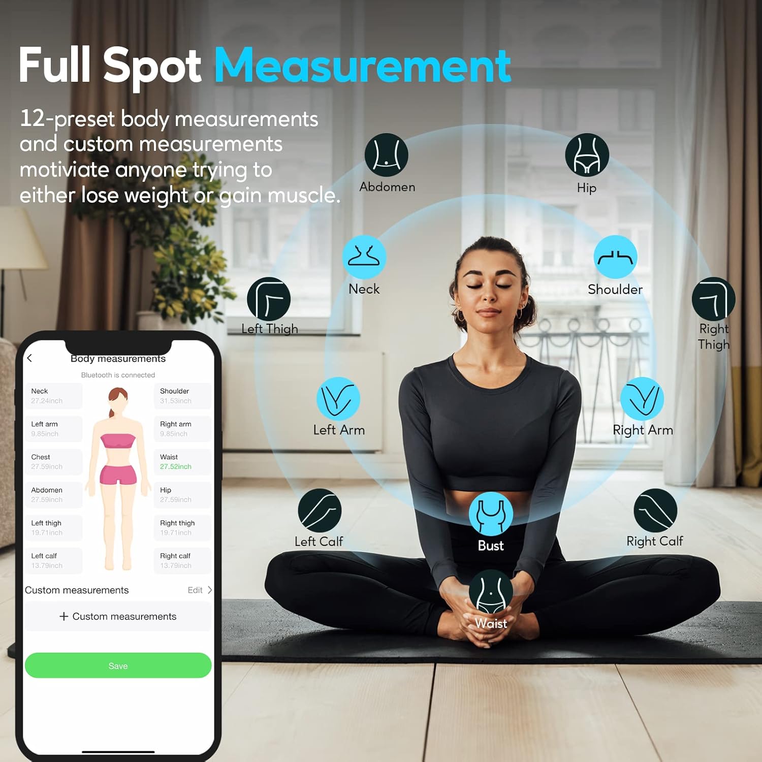 arboleaf Intelligentes Körperumfangsband mit App, Bluetooth-Maßband für Körpermessungen, Verriegelungsmechanismus, einziehbares Körpermaßband zur Gewichtsabnahme, Messung der Umfangslänge cm/Zoll – Bild 5
