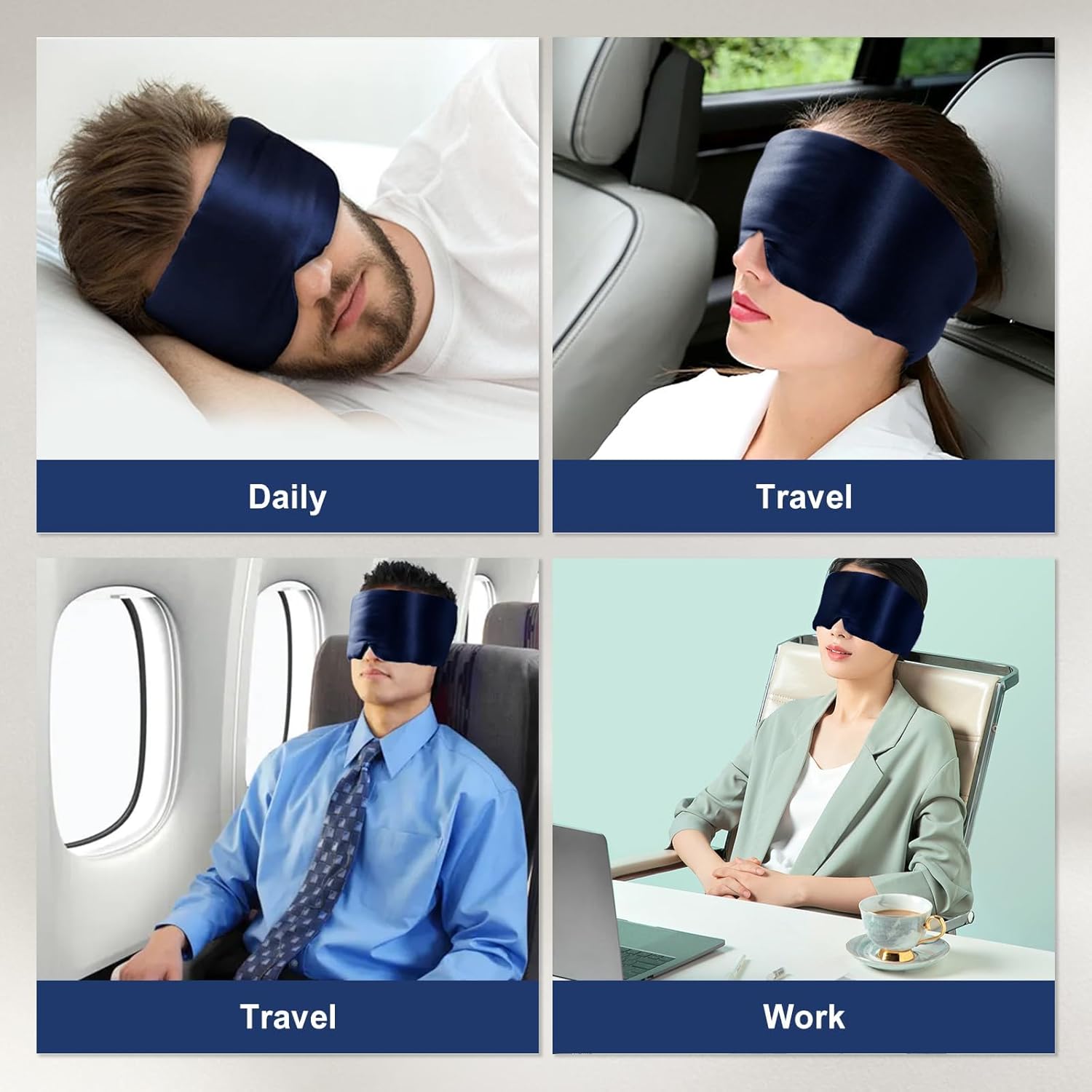 Quelle Schlafmaske, Seiden-Augenmaske mit verstellbarem Riemen, ultraweich und bequem zum Schlafen, Reisen, Entspannen, Yoga, Meditation (Marineblau) – Bild 7