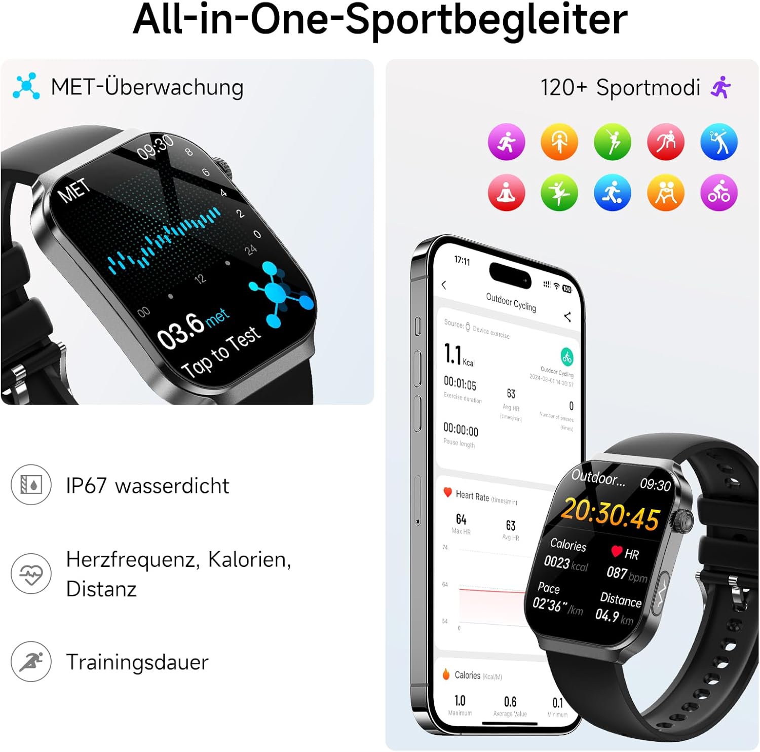 2026 Herren-Smartwatch mit EKG + HRV/BMI/Mikro-Gesundheitscheck/Blutdruck, 2,2-Zoll-Upgrade-Gesundheitsuhr mit 3D-gebogenem Display und 24-Stunden-Herzfrequenz-Schlafmonitor für Android/iOS – Bild 6