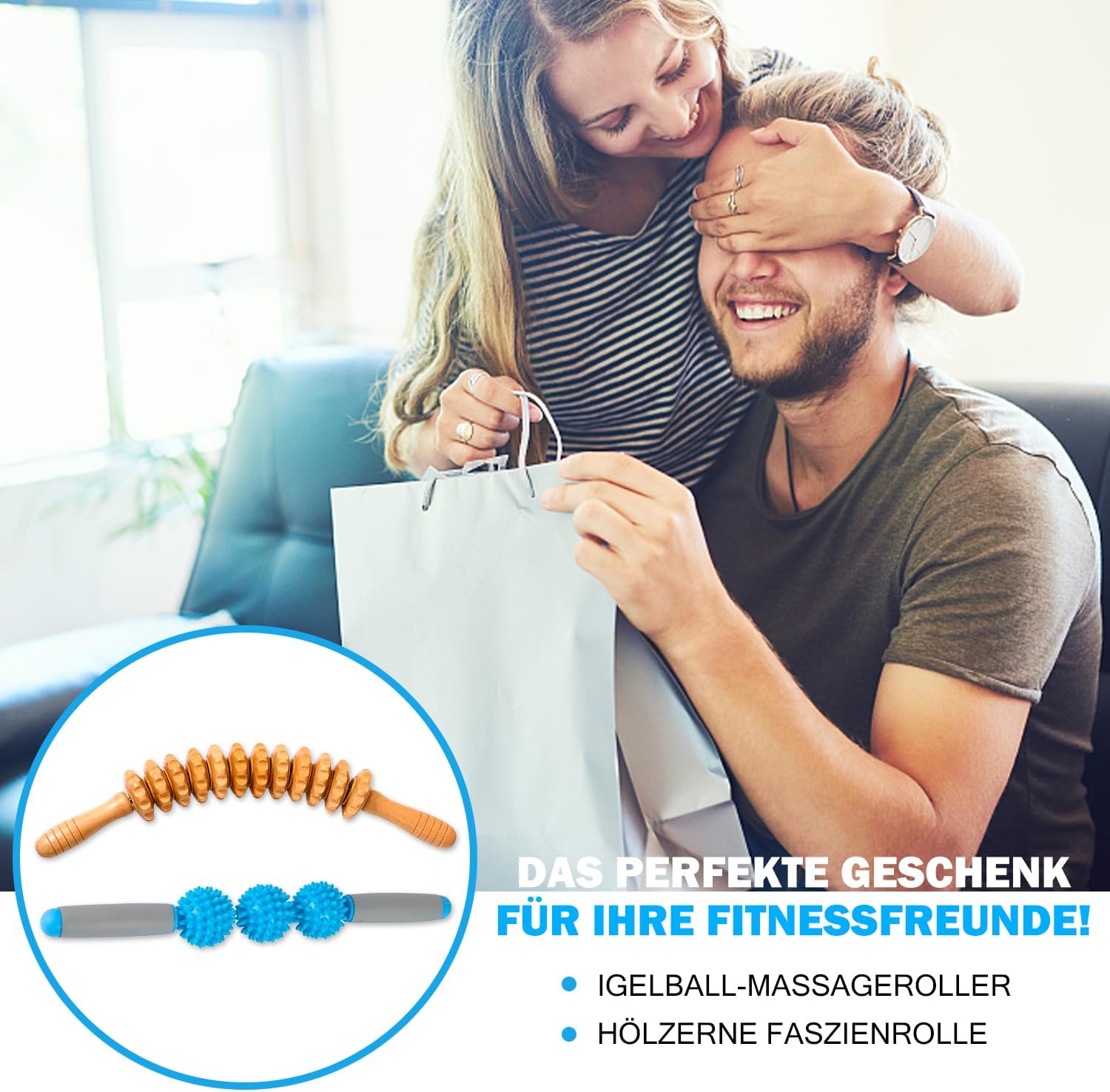 Massageroller Stick & Faszienrolle Holz, Massagestab zur Faszienmassage und Muskelentspannung, Massagegerät für Rücken, Nacken, Beine und Muskelregeneration (A) – Bild 7