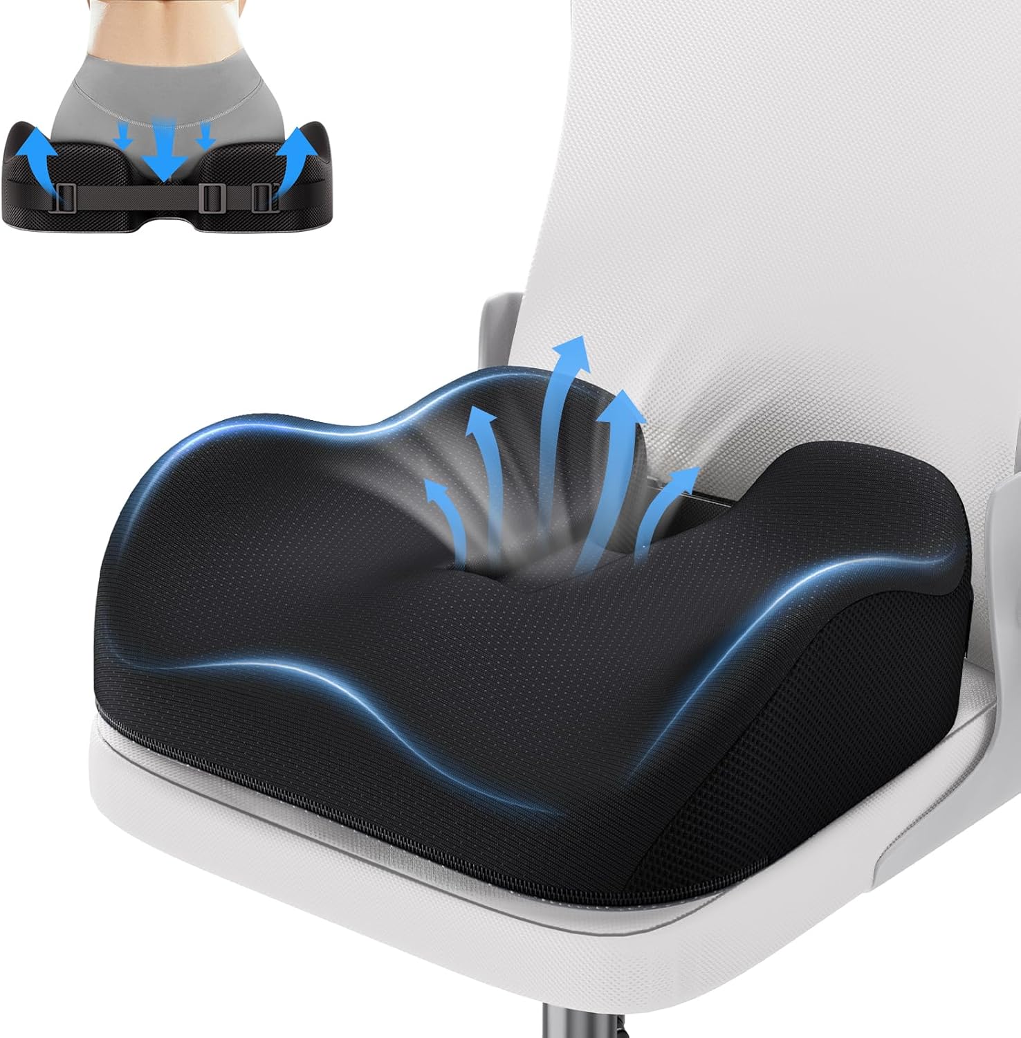 Orthopädisches Memory-Schaum-Sitzkissen von Benazcap – ergonomisches Kissen zur Druckentlastung bei langem Sitzen, ideal für Auto-, Büro-, Gaming- und Wohnzimmerstühle mit waschbarem Bezug