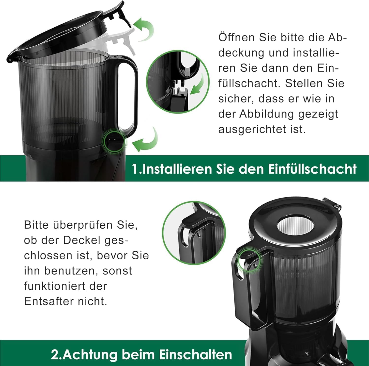 Fretta Entsafter, Slow Juicer mit 108 mm Breite und größerem Einfüllrohr, Füllvolumen für ganzes Gemüse und Obst, BPA-freier Entsafter aus Tritan-Material, einfache Installation, 200 W – Bild 7