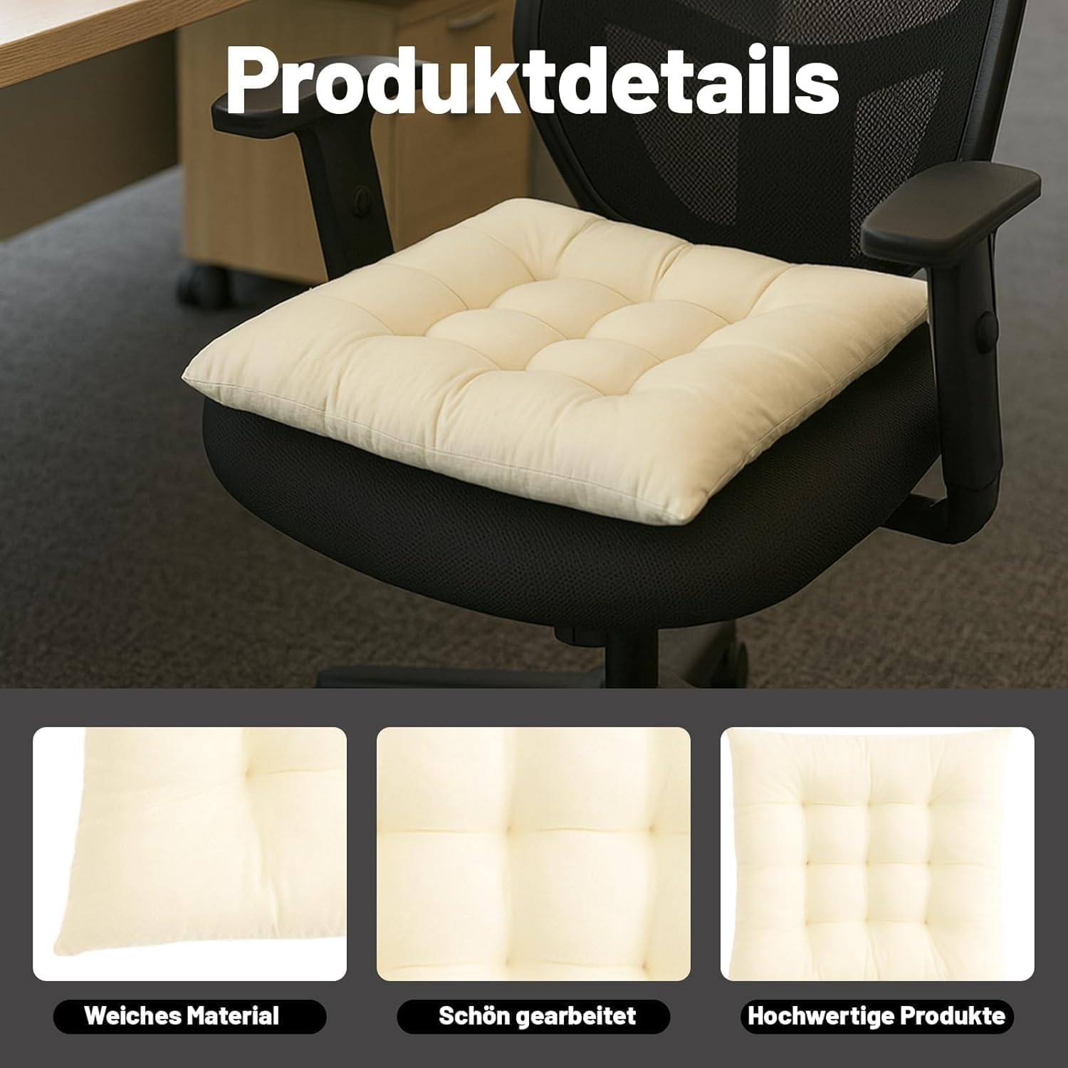 2er-Set Sitzkissen, 40 x 40 cm, Beige, weiche Sitzpolster für drinnen und draußen, waschbare Stuhlkissen für Gartenstühle und Esszimmer – Bild 3