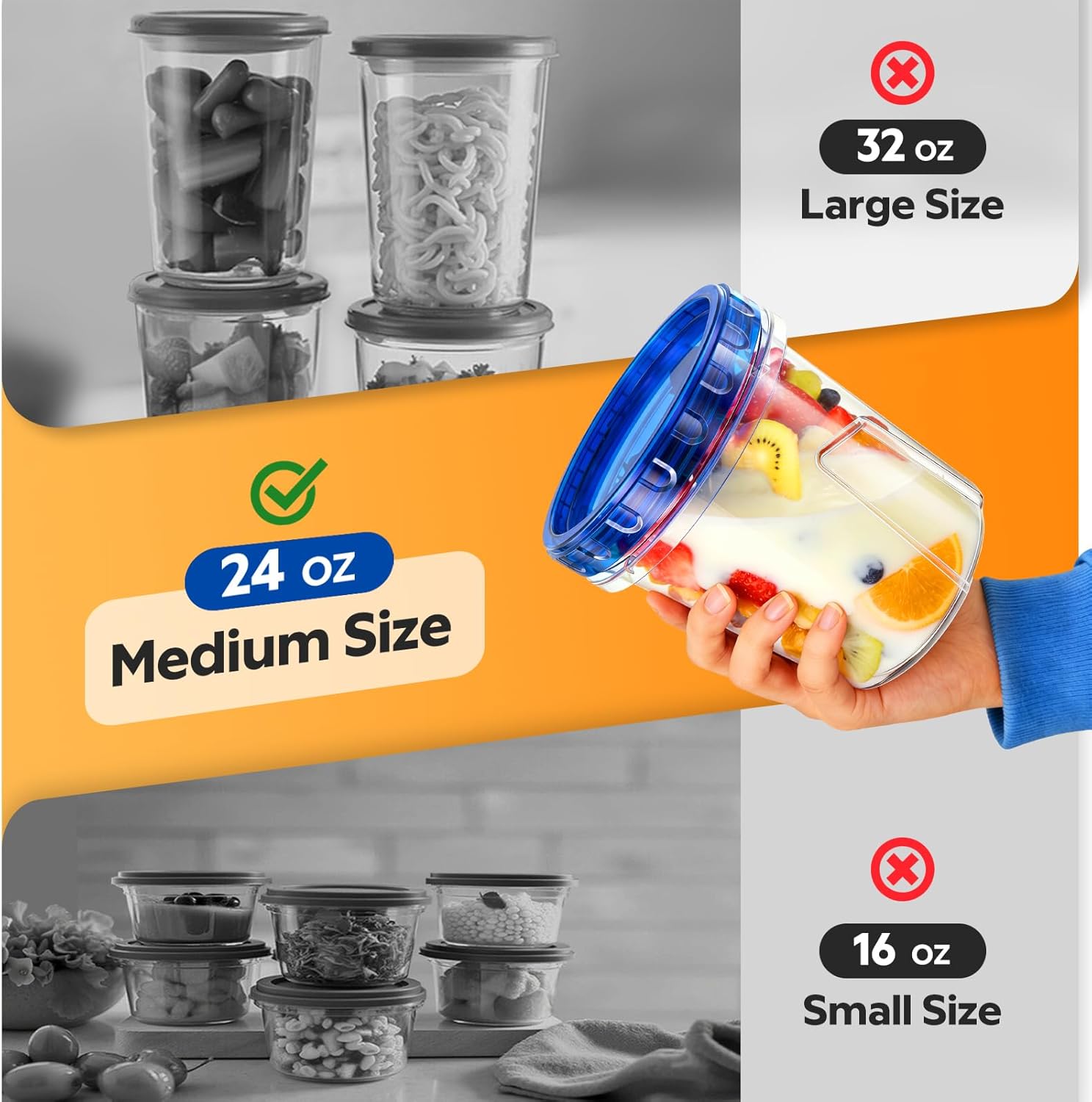 Wwtop Frischhaltedosen mit Deckel 6 x 720 ml, Vorratsdosen mit Deckel Luftdicht, Meal Prep Boxen, Auslaufsichere Aufbewahrungsbox Gefrierdosen Küche, BPA-frei, Mikrowellen und Mikrowellengeeignet – Bild 6