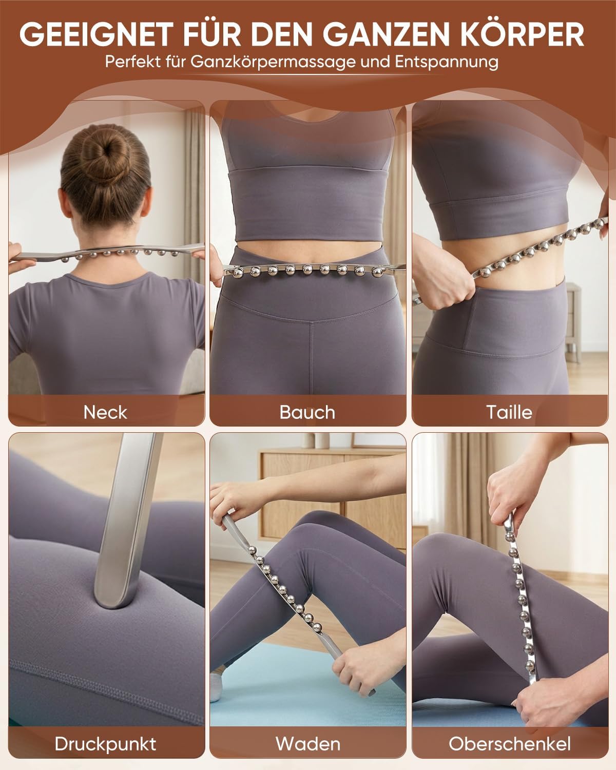 2-in-1 Faszienstab Edelstahl Gua Sha Faszienmuskelschaber Faszienroller Werkzeug für Lymphdrainage, Cellulite-Reduktion, Faszienmassage, Triggerpunkttherapie, Lösen von Verklebungen – Bild 4