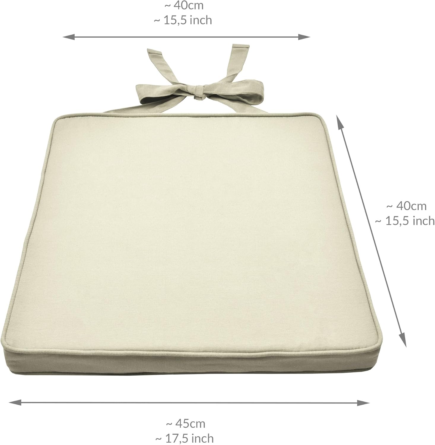 Beautissu Stuhlkissen Loft SK, 45 x 40 cm, Natur, 2er-Set, Stuhlkissen mit Bändern, Sitzkissen für Stühle, Sitzkissen-Set, rutschfest, mit Befestigungsbändern, Sitzkissen – Bild 3