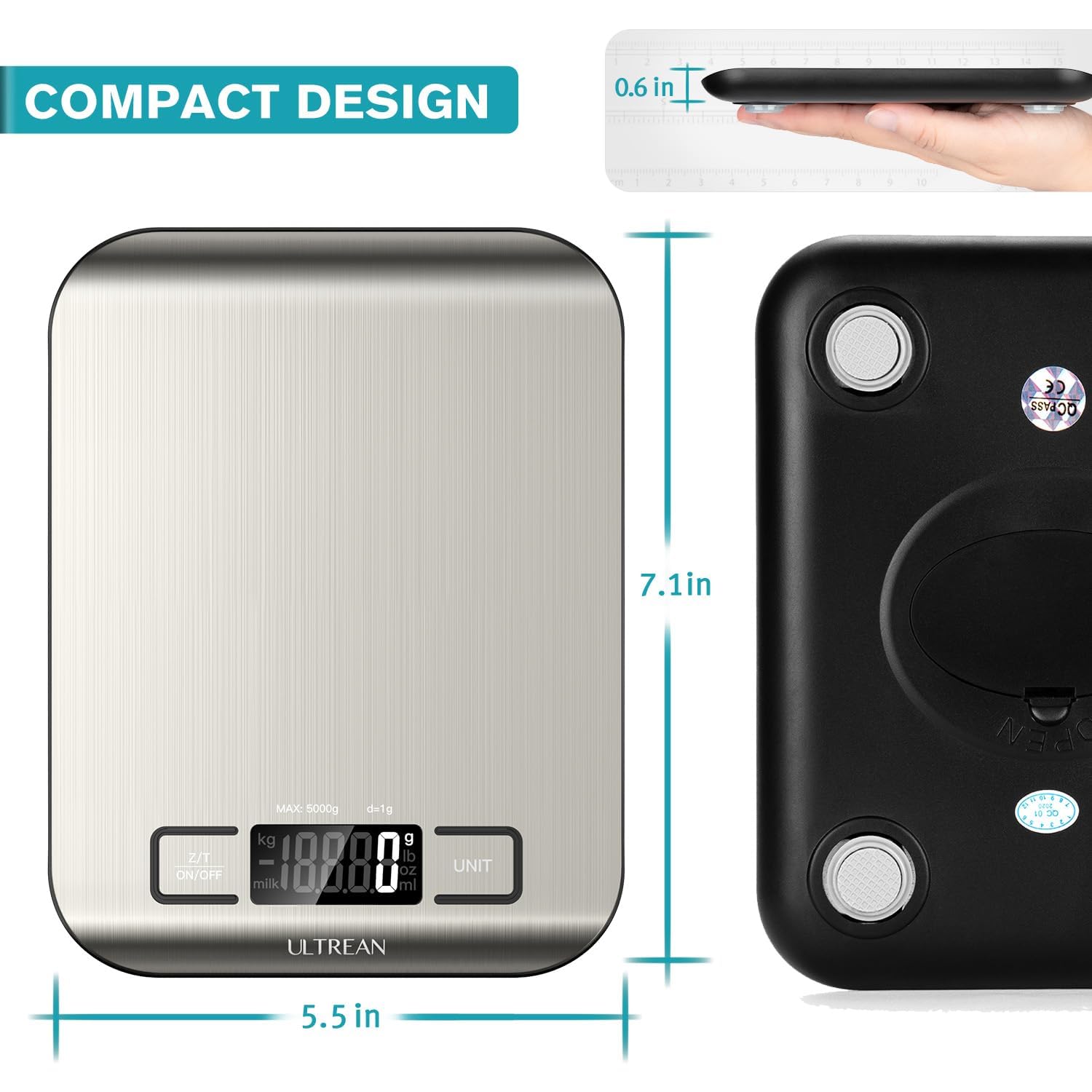 Digitale Küchenwaage von Ultrean, LCD-Display mit Tara-Funktion, präzise Backwaage in Gramm und Unzen, Edelstahl 304, Wiegekapazität bis zu 5 kg (11 lb), ideal zum Backen und Kochen – Bild 5