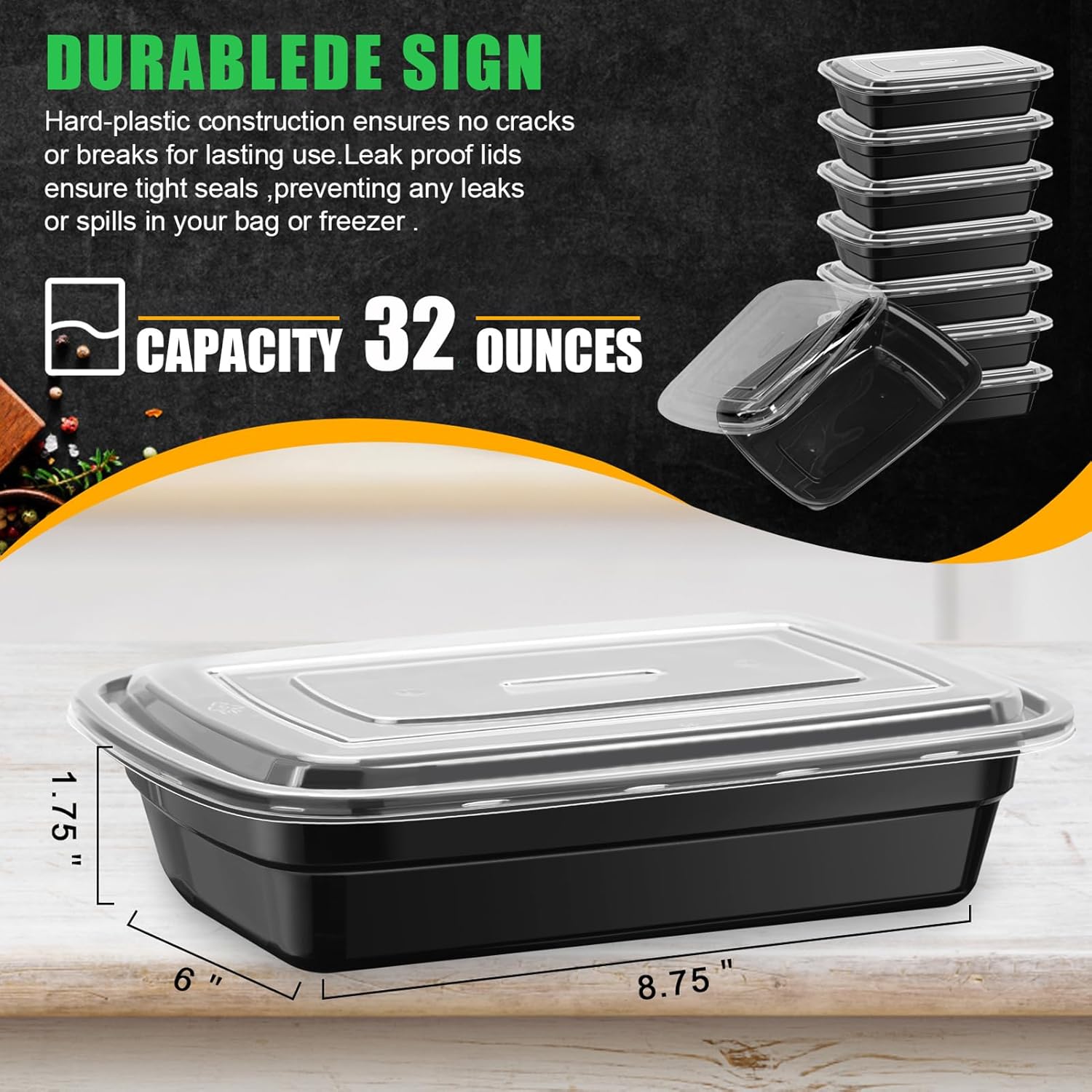 50 Stück (32 oz) Meal-Prep-Behälter, Lunch-Bento-Boxen mit Deckel, tragbare Lunch-Lebensmittel-Aufbewahrungsbehälter, Küche, Lebensmittel zum Mitnehmen, Camping, Picknick-Box, Mikrowelle – Bild 4
