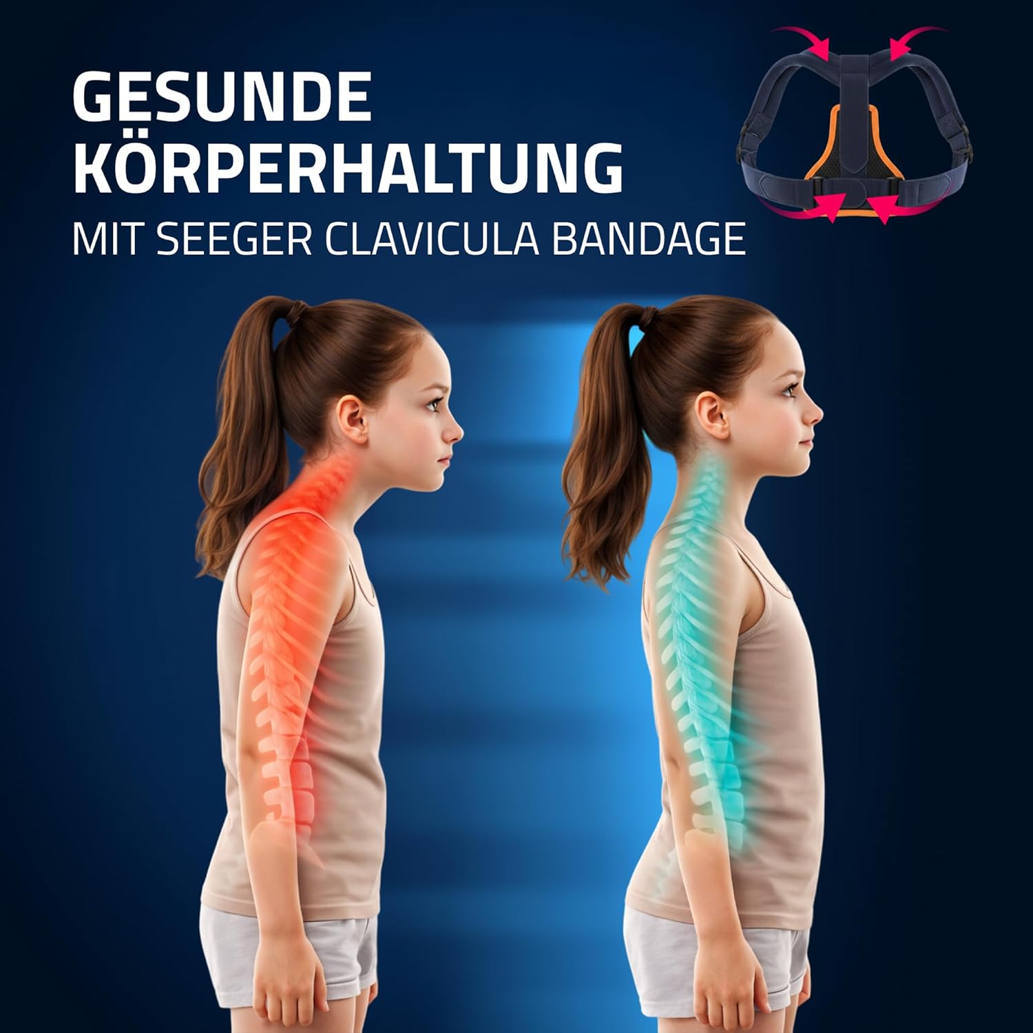 Seeger Rückenstrecker & Haltungskorrektor – Rückenstützgürtel für Kinder, Schultergurt Haltungskorrektor für geraden Rücken, Clavicula-Bandage, verstellbar, Made in Germany – Bild 2