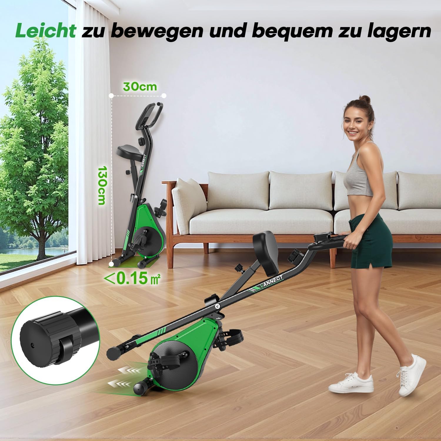 Heimtrainer Fahrrad Klappbar,VANNECT Hometrainer Fahrrad Klappbar,Ergometer Heimtrainer mit 16 Stufen Magnetwiderstand,Herzfrequenzsensor,LCD-Monitor & Komfort-Sitz für Zuhause & Büro,bis 150kg – Bild 8
