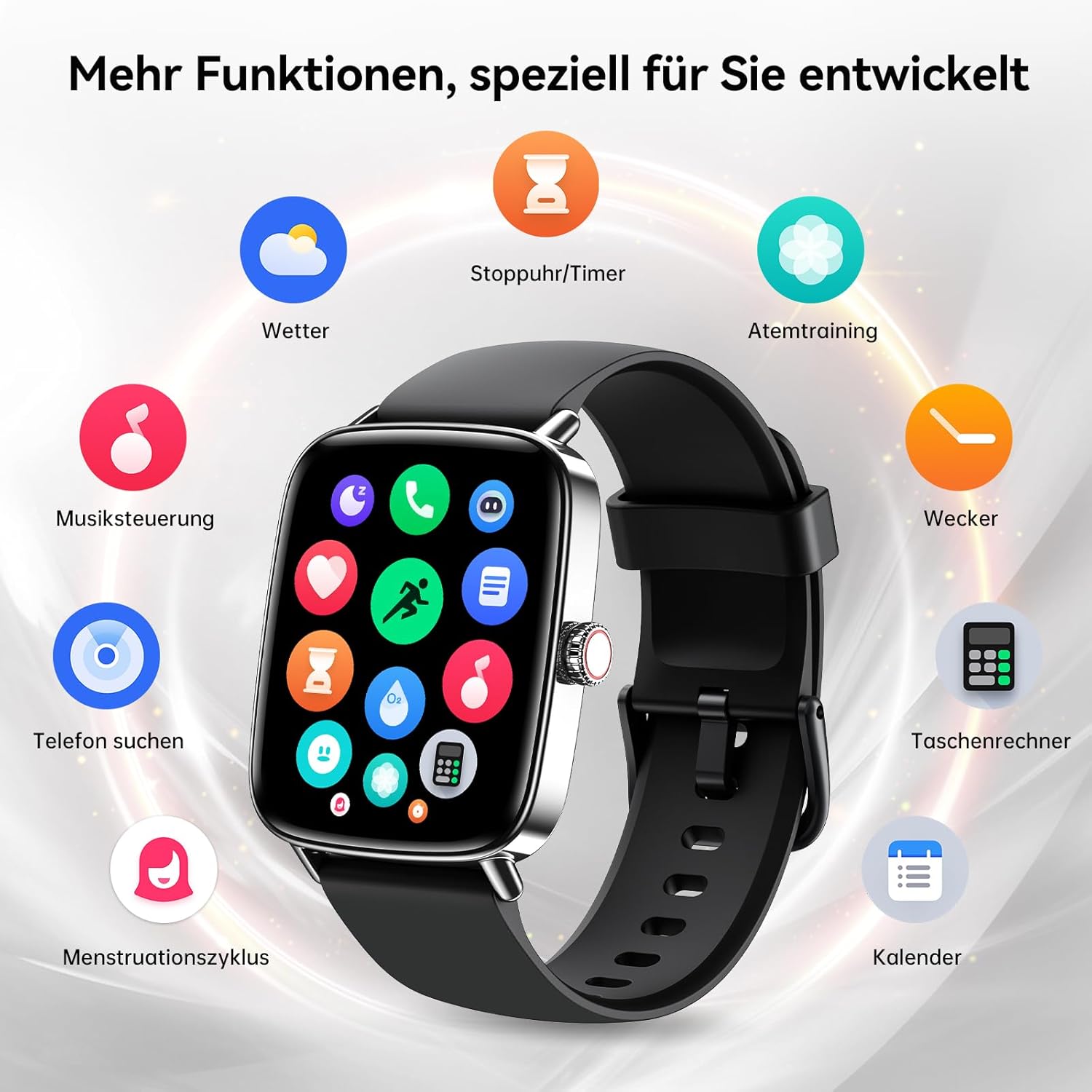 Smartwatch Herren Damen 1,85 Zoll Smartwatch mit Telefonfunktion, Fitnessuhr mit Herzfrequenzmesser, Schlafmonitor, SpO2, 110+ Sportmodi, Schrittzähleruhr, IP68 wasserdichte Sportuhr für Samsung/iPhone/Android – Bild 9