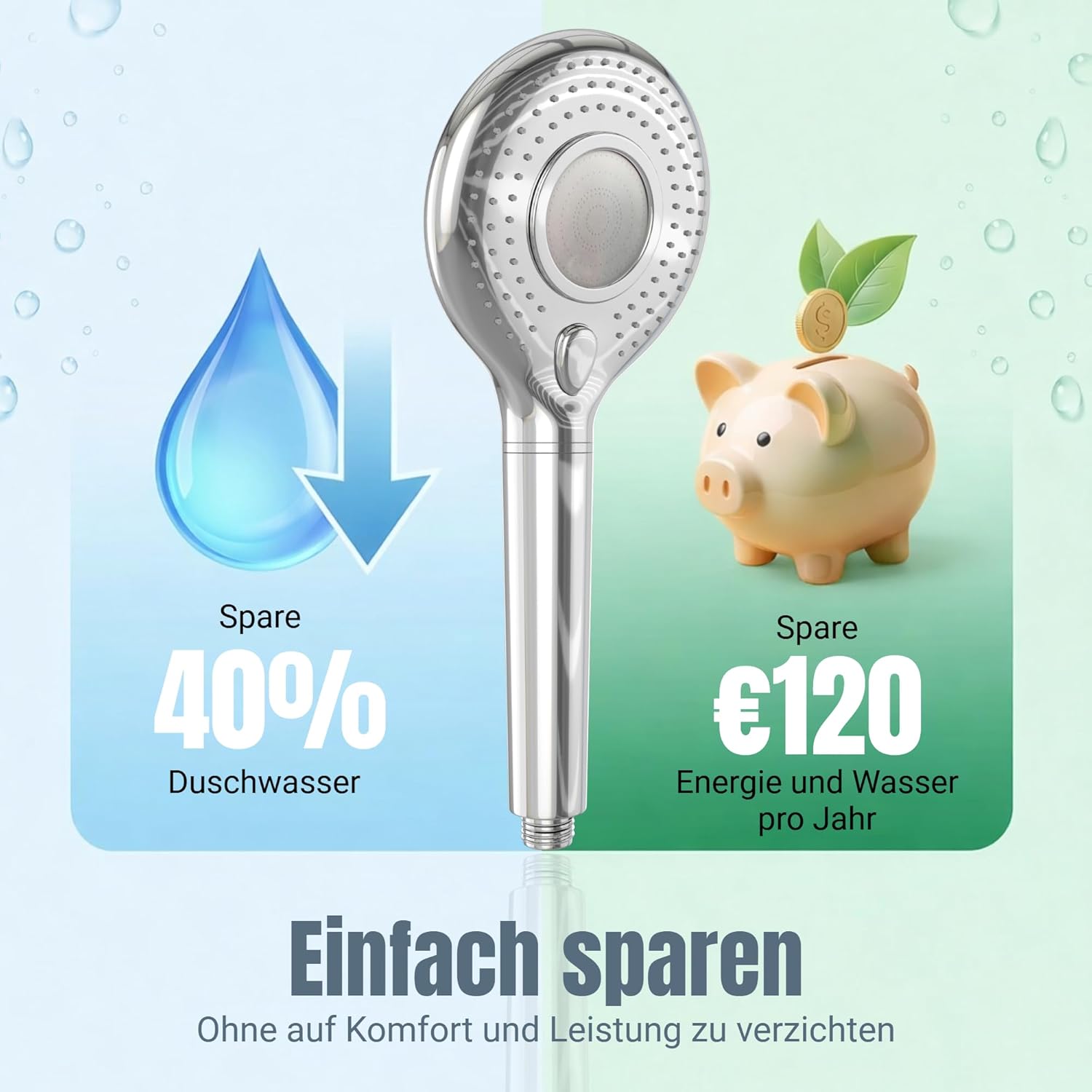 Duschkopf mit Filter – Regendusche mit Kalkfilter, 3 Wassersparstufen, universeller Duschkopf mit hohem Wasserdruck, wassersparender Duschkopf, Duschfilter, Chrom – Bild 10