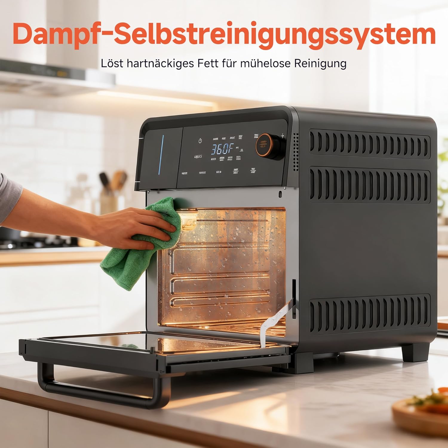 OUNIN Dampfbackofen 18 L, 11-in-1-Ofen mit Dampffunktion, Dual-Cook, Backen, Braten, Trocknen und Selbstreinigung, 360° gleichmäßige Wärmeverteilung, Edelstahl-Innenraum, platzsparend – Bild 8