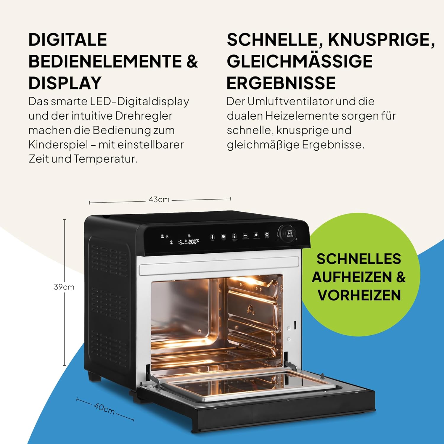 Fridja F77 30L Super Oven Pro – Premium-Digital-LED-Heißluftfritteuse – 18 intelligente Programme, Rotisserie-Funktion, leicht zu reinigen, schnell, leistungsstark und vielseitig, Innenraum aus Edelstahl – Bild 5