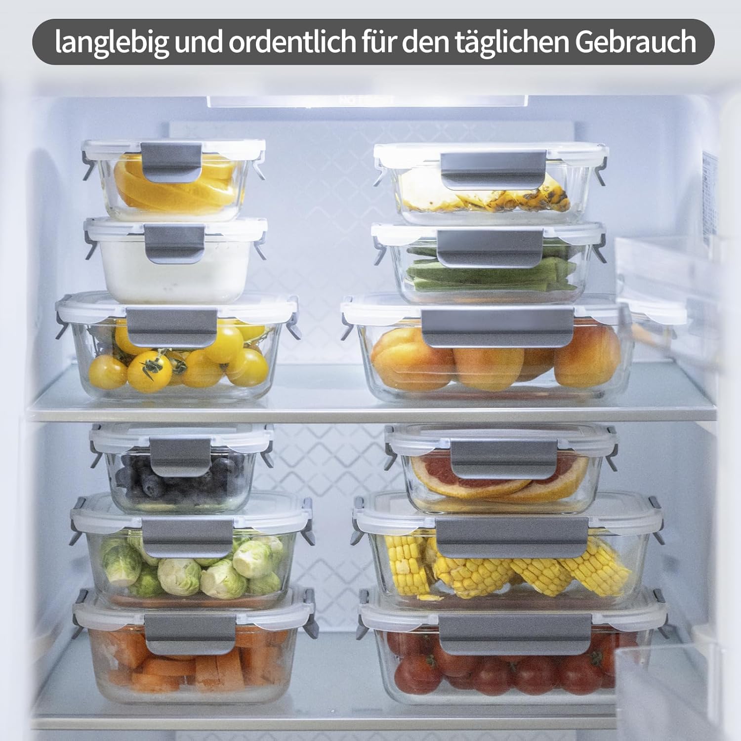 GENICOOK Set mit 24 Frischhaltedosen aus Glas mit Deckel – Vorratsgläser für Lebensmittel, Meal-Prep-Boxen, Vorratsbehälter, luftdichte Lebensmittelbehälter für die Küche – Bild 6