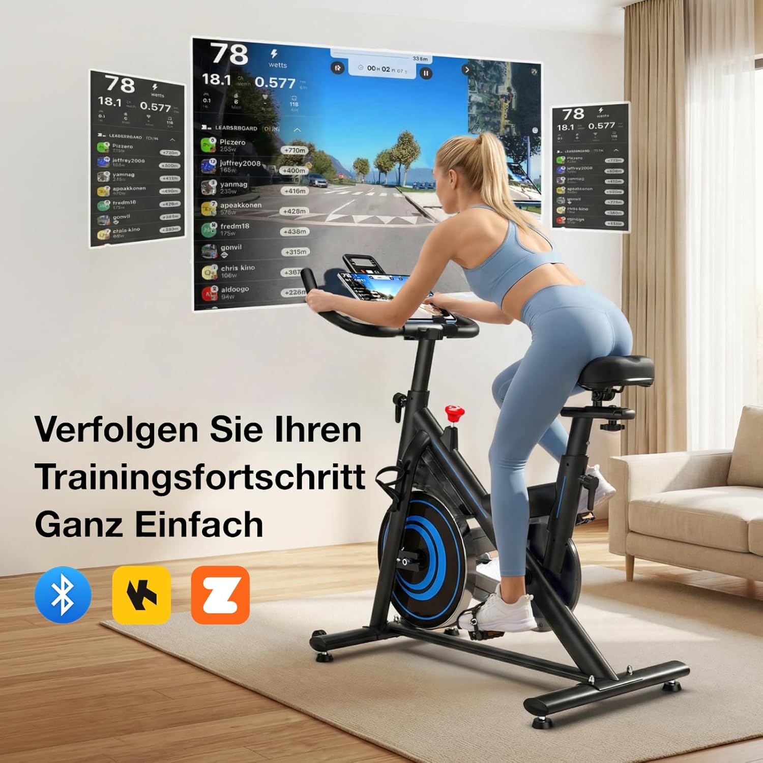 Wenoker Heimtrainer Fahrrad mit App,Leises Ergometer Hometrainer Fahrrad mit Magnetwiderstand,Spinning Bike Indoor Fitnessbikes für Kardio-Training zu Hause,Bis 160KG – Bild 4