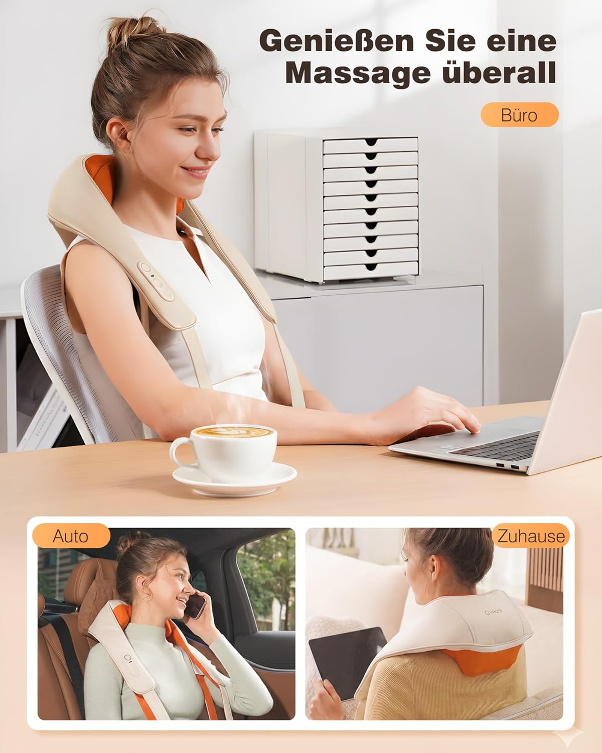 KNQZE Shiatsu-Massagegerät 4D, 2025, kabelloses Nackenmassagegerät mit Wärme, verbesserte Graphen-Erwärmung, 4D-Shiatsu-Tiefknet-Nackenmassage für Nacken, Schulter, Rücken, Geschenke für Männer, Beige – Bild 6