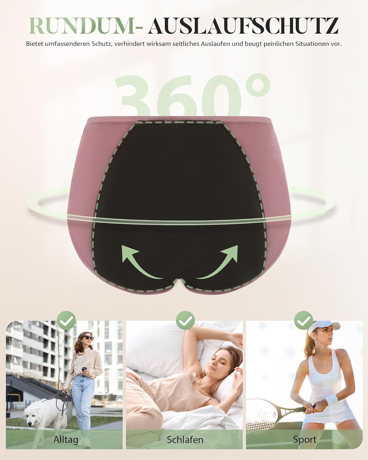 TANSTC Periodenunterwäsche Starke Blutungen Unterwäsche Damen Baumwolle Menstruationsunterwäsche Mädchen Hohe Taille Perioden Menstruationsunterwäsche Frauen Slips 3er Pack – Bild 5