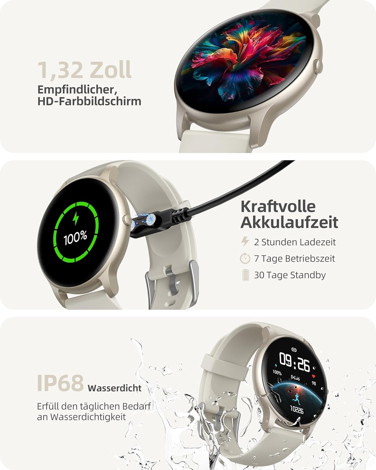 Parsonver Smartwatch für Damen und Herren mit Bluetooth-Anrufen, leichte Sportuhr rund mit über 100 Sportmodi, Schrittzähler, IP68 wasserdicht, Smartwatch mit Herzfrequenz-Schlafmonitor, Sternsilber, SPROD1 – Bild 7