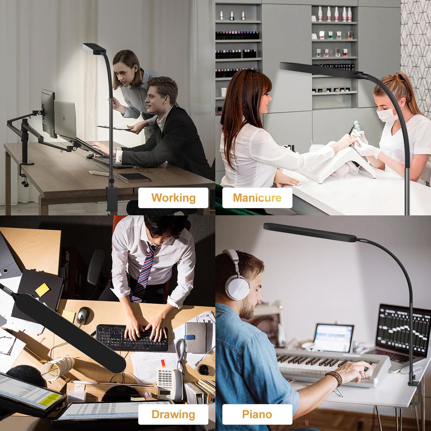 SKYLEO LED-Schreibtischlampe – Schreibtischlampe klemmbar 1300 LM – flexibler Schwanenhals – 5 Farbmodi x 11 Helligkeitsstufen – Timmer- und Memory-Funktion – 12 W Schreibtischlampe – Schwarz – Bild 6