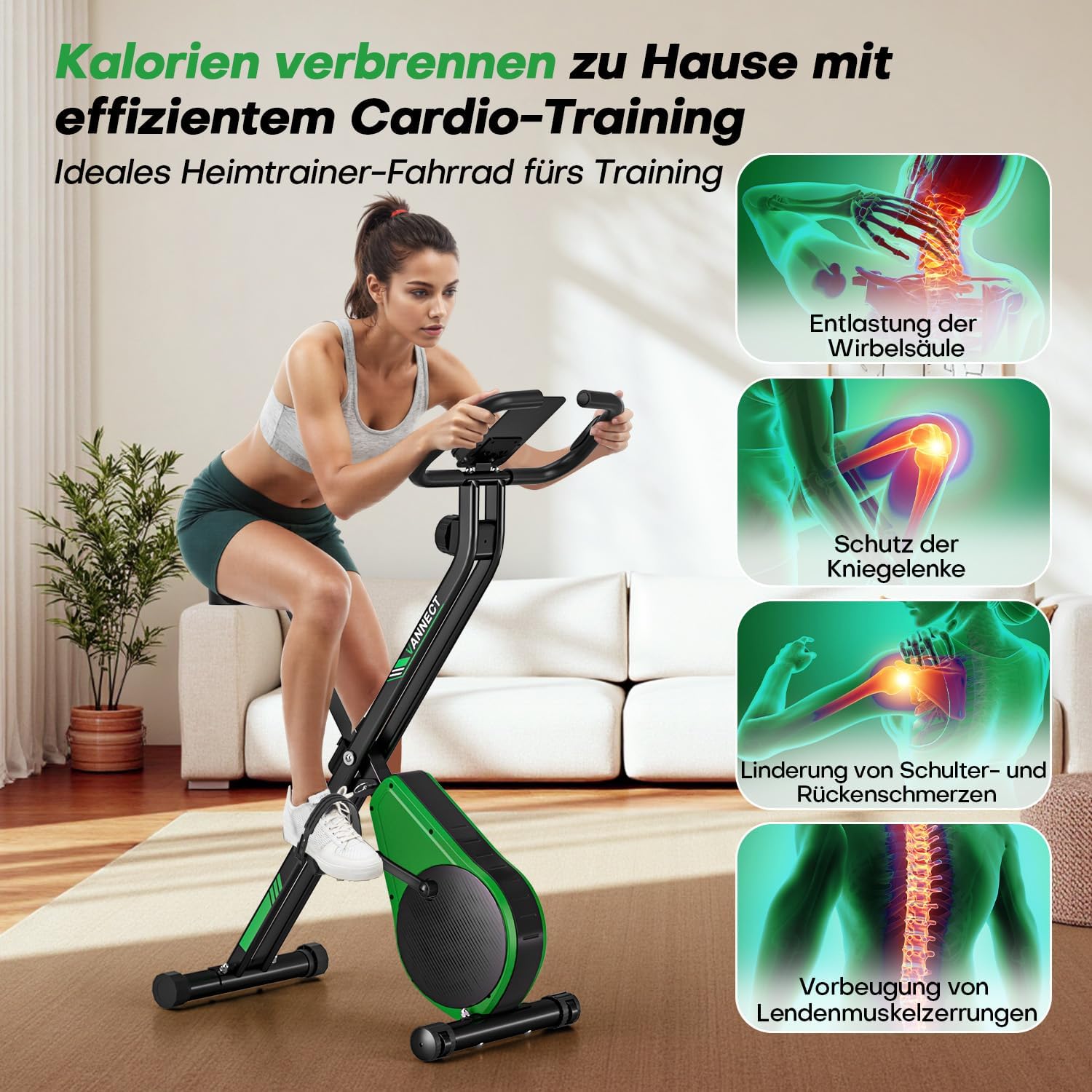 Heimtrainer Fahrrad Klappbar,VANNECT Hometrainer Fahrrad Klappbar,Ergometer Heimtrainer mit 16 Stufen Magnetwiderstand,Herzfrequenzsensor,LCD-Monitor & Komfort-Sitz für Zuhause & Büro,bis 150kg – Bild 4