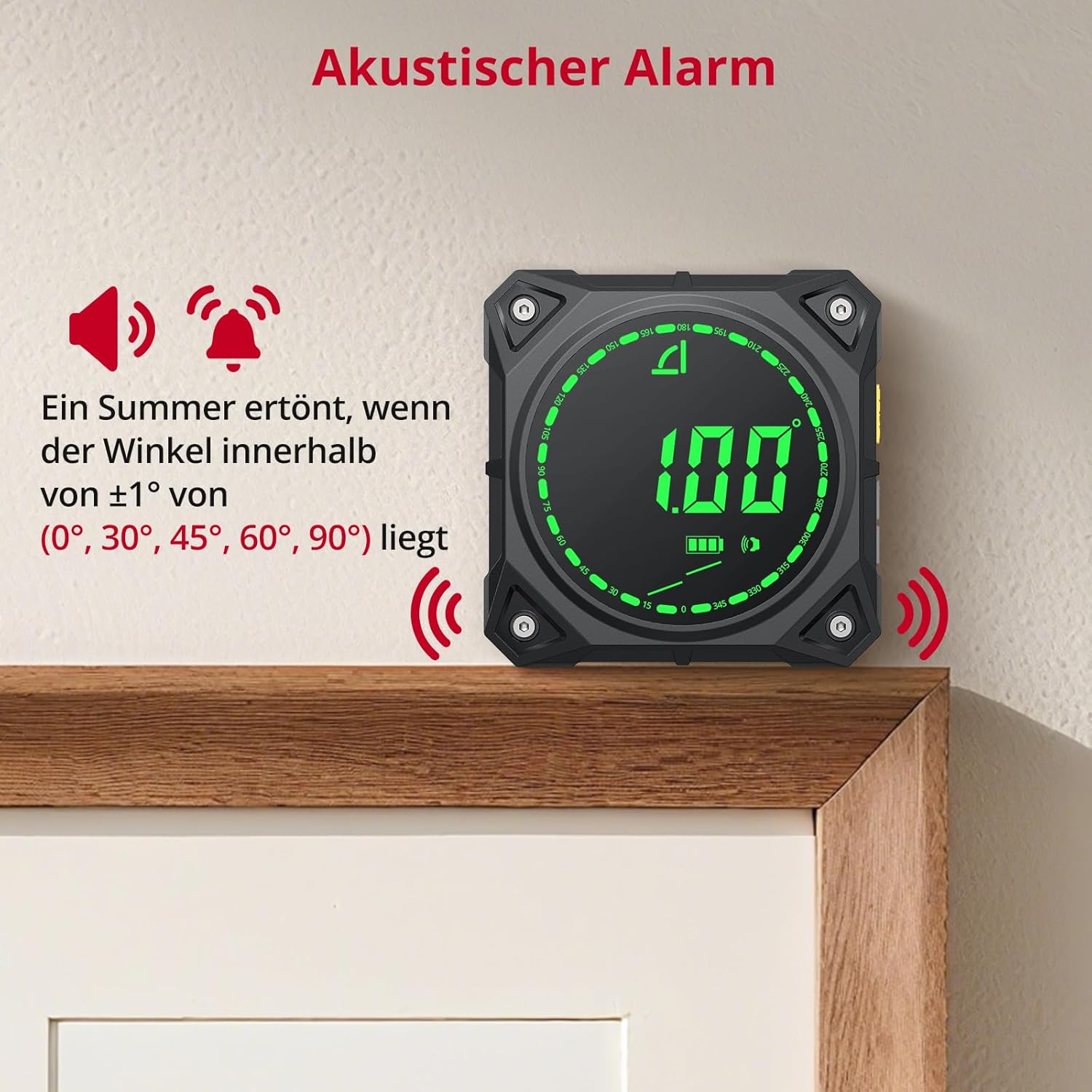 XUNTOP Digitaler Winkelmesser-Neigungsmesser mit LED-Anzeige, vierseitig magnetisch, Typ C, für Holzbearbeitung, Werkstätten, Außenbereich – Bild 6