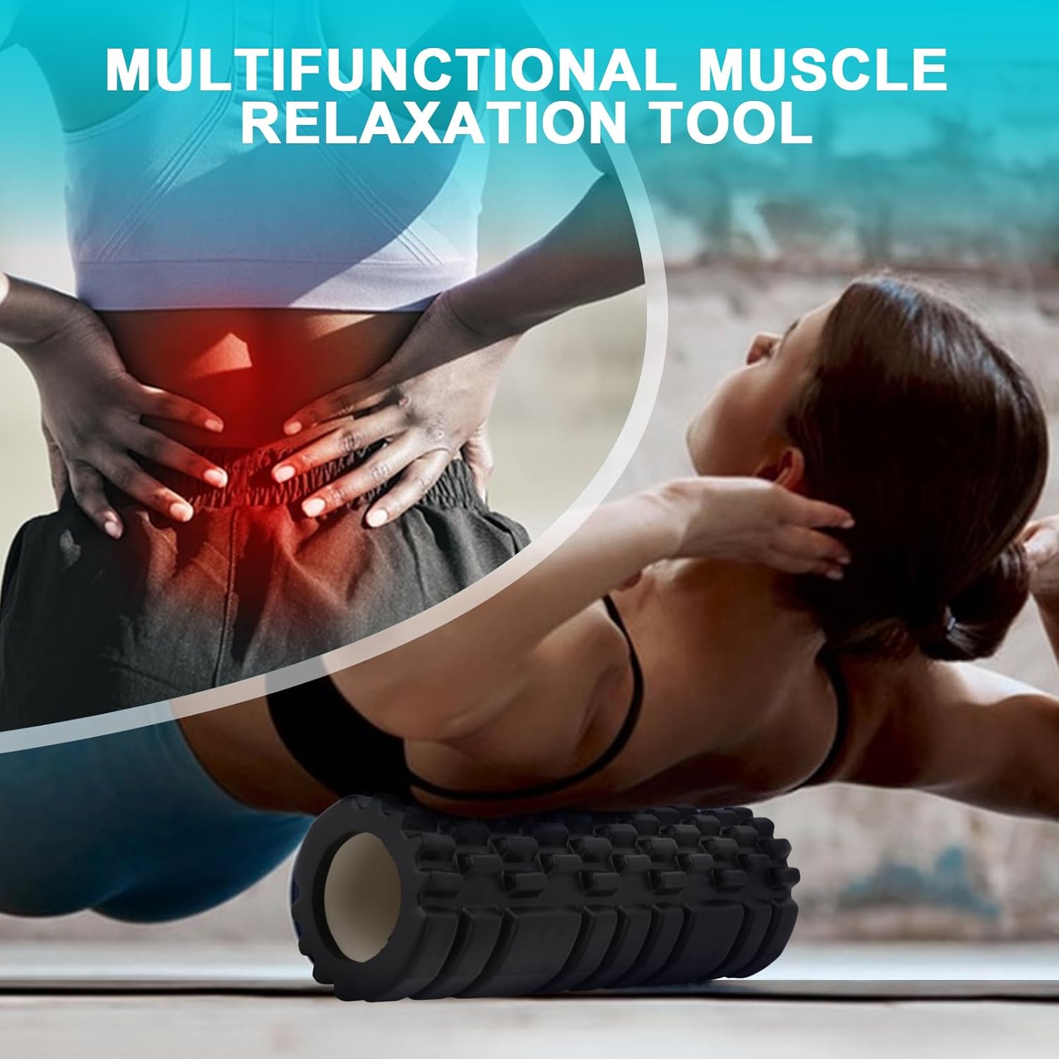 Faszienrolle mit 3D-Textur-Massage, Schaumstoffrolle Massage, Massagerolle, Fitnessrolle, Sportrolle zur Linderung von Muskelverspannungen, für Rücken, Wirbelsäule, Rücken, Beine, 30 x 8 cm (schwarz) – Bild 3