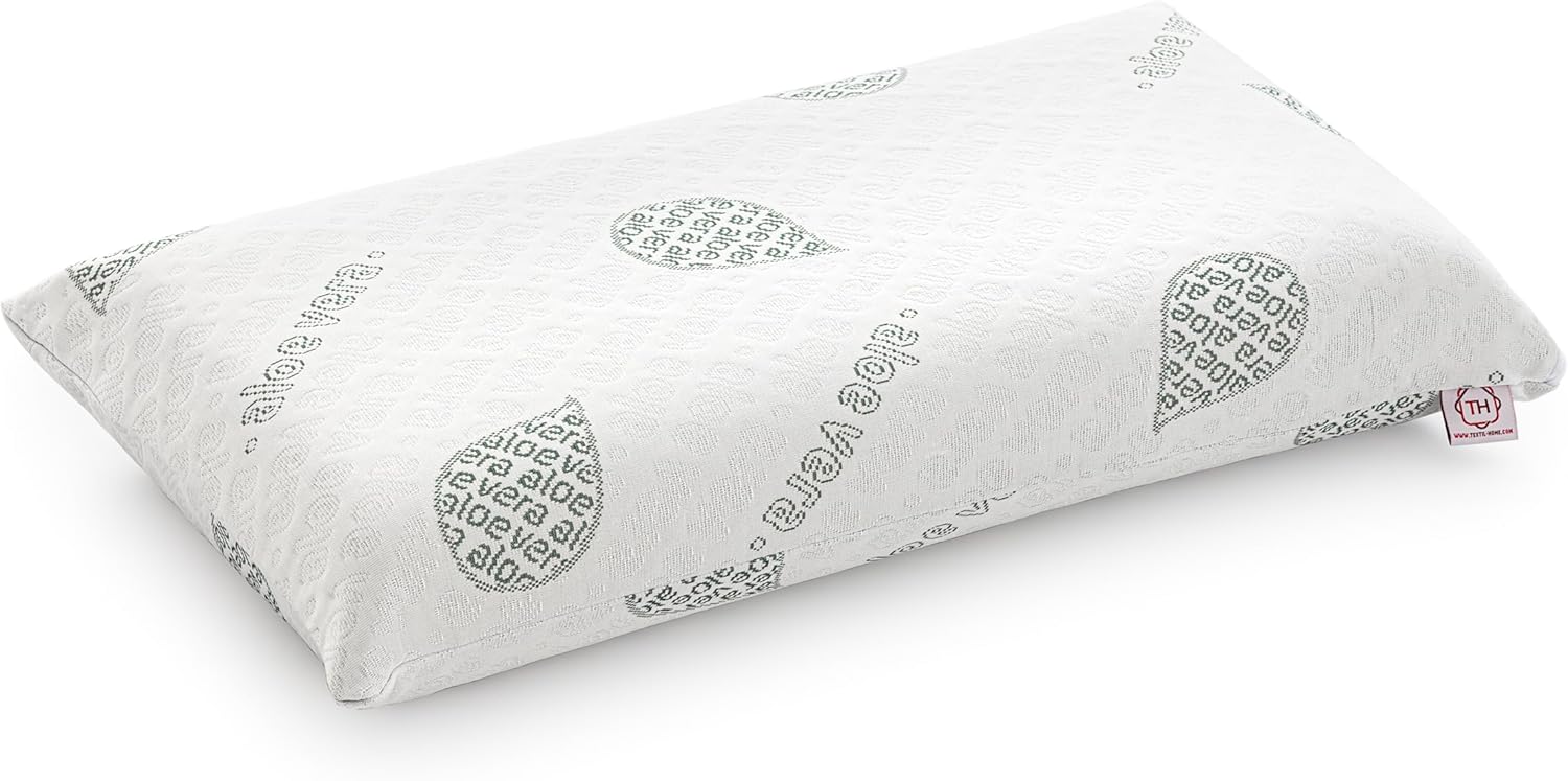 Textilhome Viskoelastisches Kissen 75 x 36 x 12 cm, ergonomisches Nackenstützkissen mit Kern aus 100 % Viskoseschaum, Bezug aus Aloe Vera, Doppelbezug mit Reißverschluss, 2er-Set – Bild 5