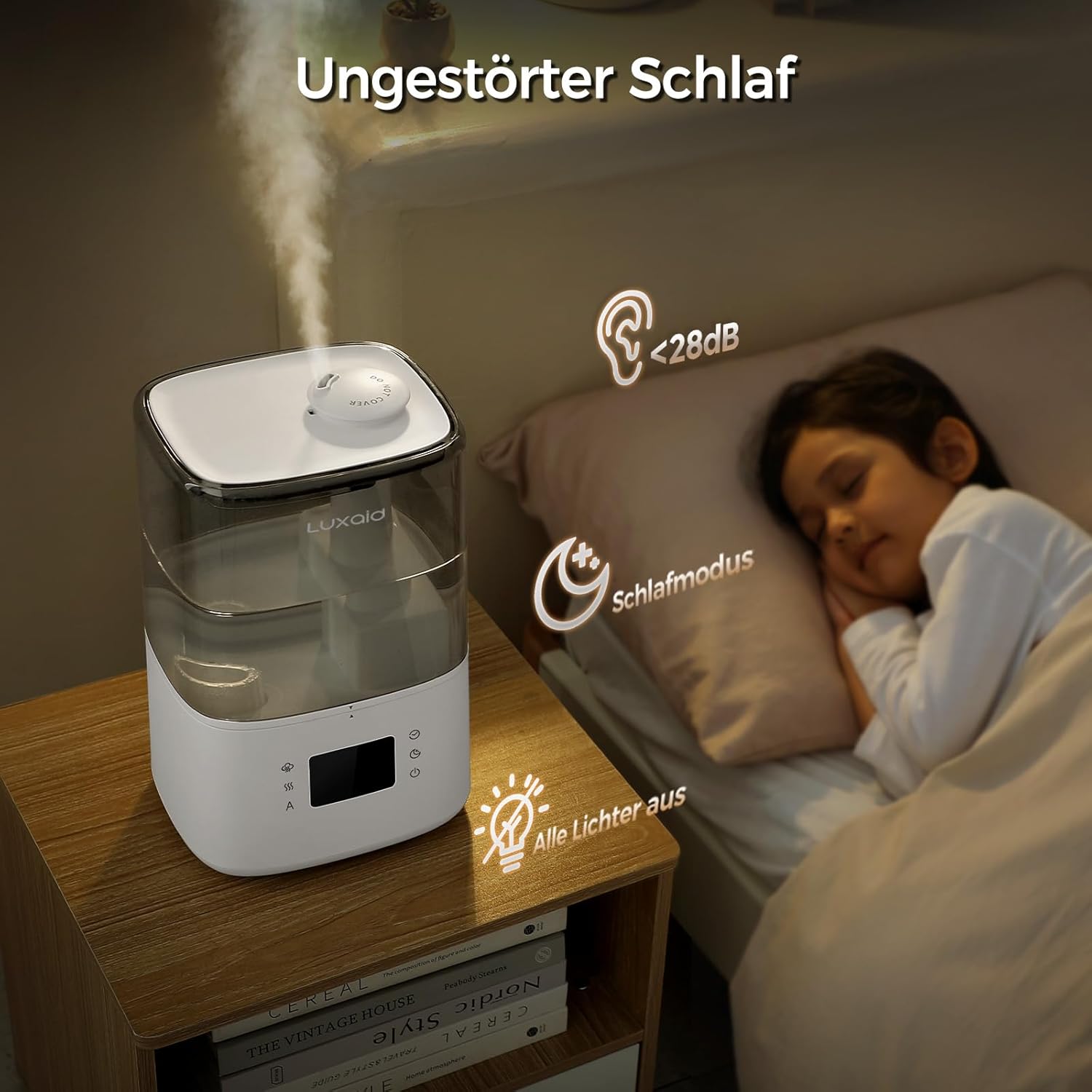 Luftbefeuchter Schlafzimmer für den 4,5L Warm- und Kaltnebel, Ultraschall Luftbefeuchter mit Fernbedienung & Hygrostat, Top-Fill,45h Laufzeit, 28dB Leise, Timer, Auto-Abschaltung, HU-802 – Bild 6
