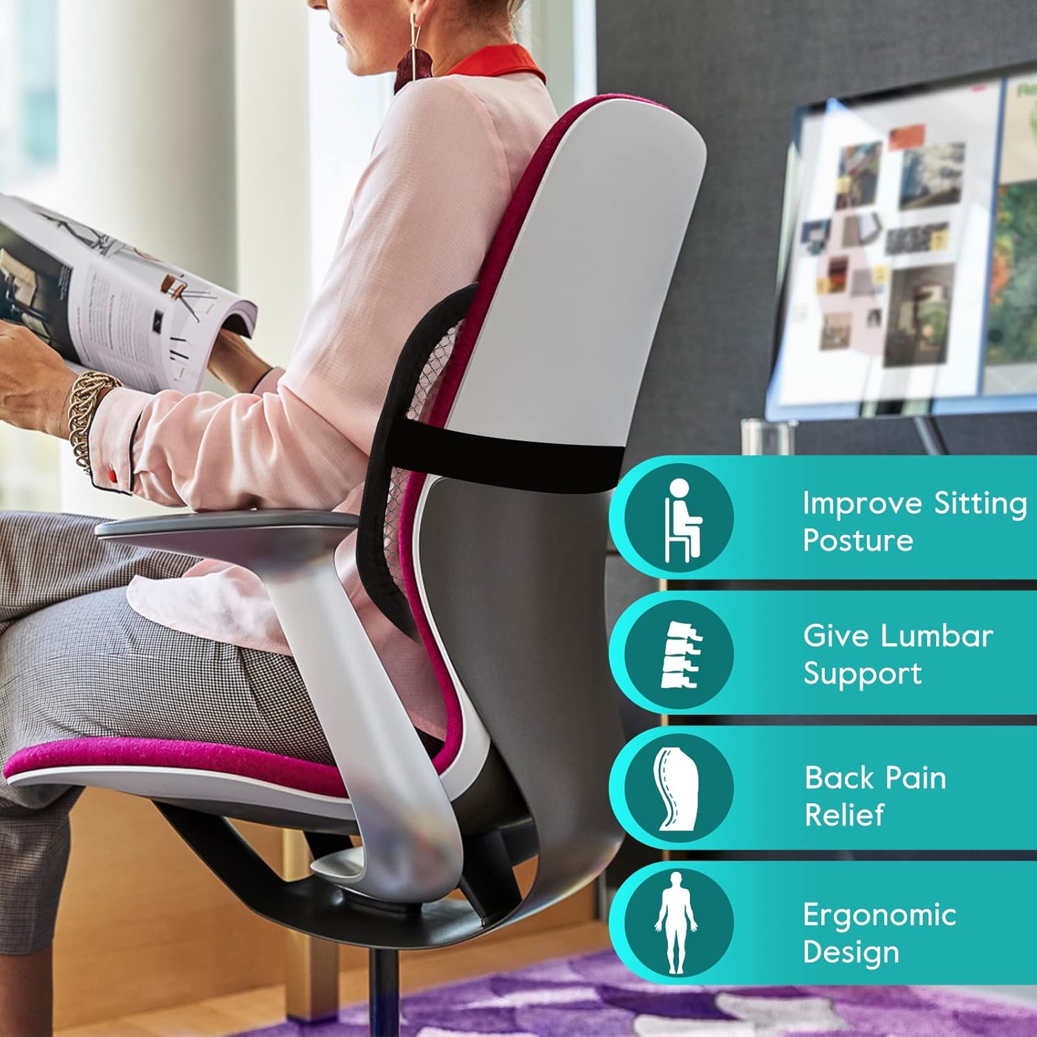 m zimoon Lendenwirbelstütznetz, atmungsaktiver Lordosenstützstuhl mit Massageknoten, Lendenkissen, Rückenstütze, Taille, Rücken, Lendenwirbelstütze für Auto, Bürostuhl, Büro und Arbeit – Bild 2