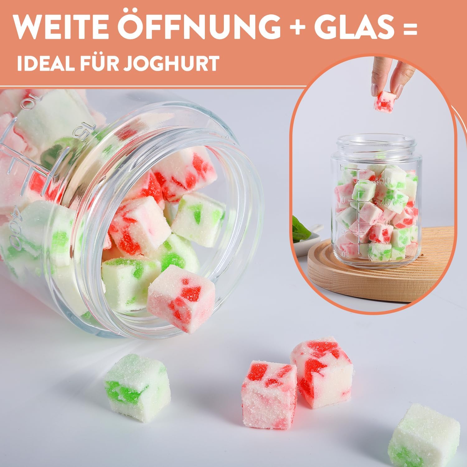 6er-Pack Overnight-Oats-Gläser, 500 ml, Meal-Prep-Behälter aus Glas mit Messskala, luftdicht & auslaufsicher, spülmaschinenfest, für Frühstücksjoghurt – Bild 4