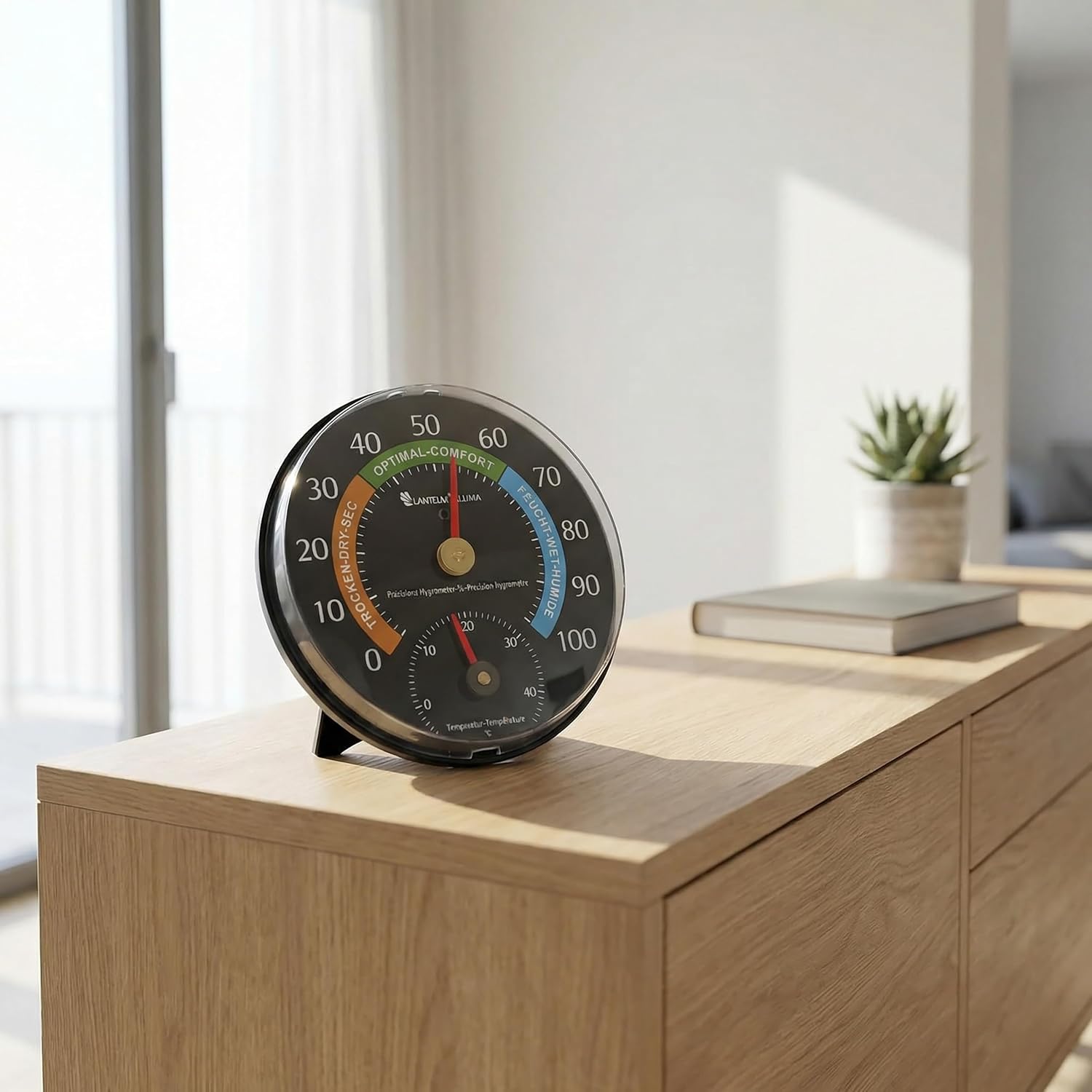 Lantelme Kombi-Thermometer, Hygrometer, Temperatur -5 bis + 45 °C und Luftfeuchtigkeit 0 % – 100 % relativ, analog, präzise Anzeigen für Schimmelschutz, Raumklima und Heizkosten im Innenbereich – Bild 2