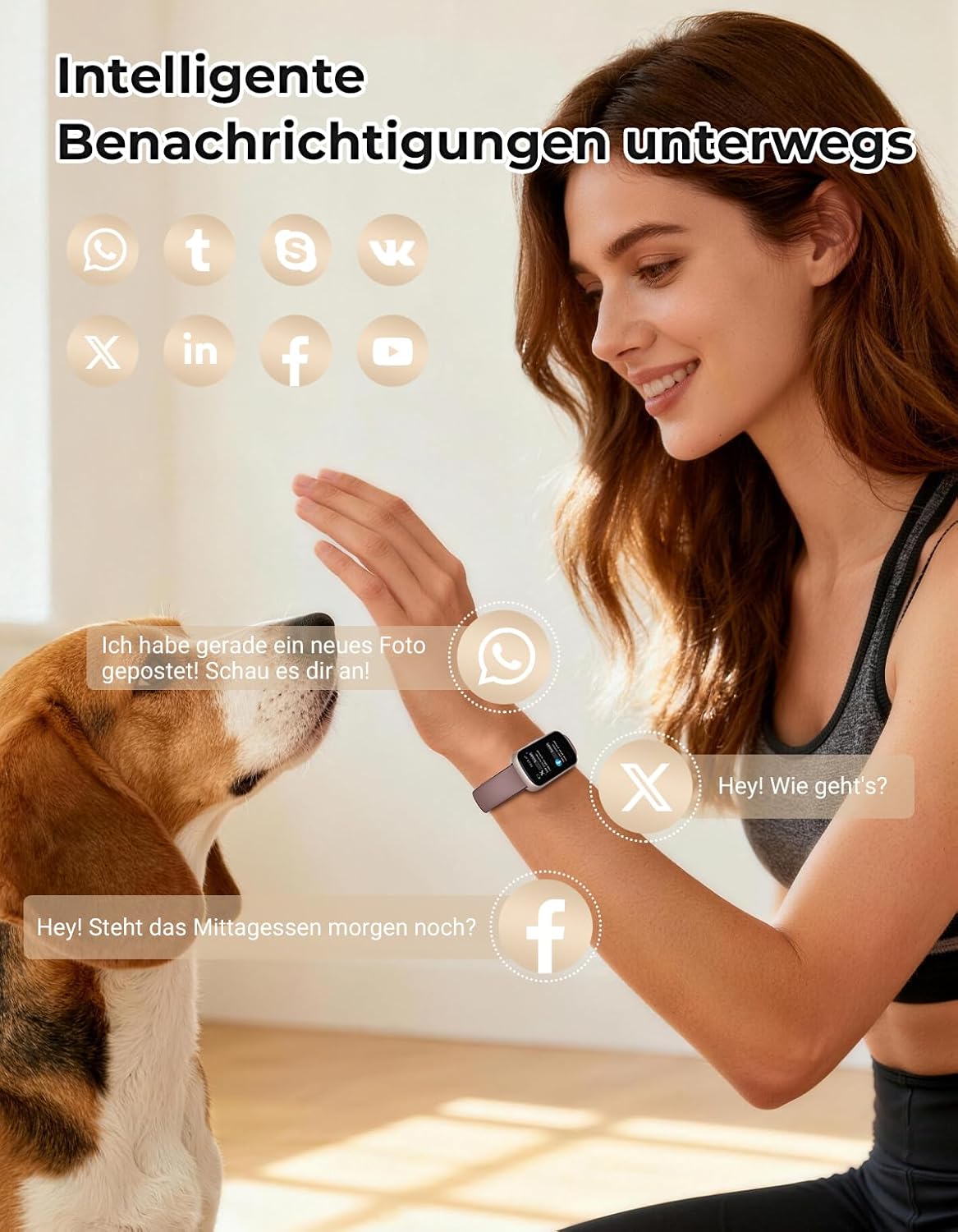 Smartwatch Damen Herren – 3 Armbänder, 1,47 Zoll kleine Fitness-Uhr als Fitness-Tracker, Aktivitätstracker, Herzfrequenzmesser, Uhr, SpO2, Schlaf-Tracker, Schrittzähler, Sportuhr für Android iOS, Roségold/Rauchviolett – Bild 7