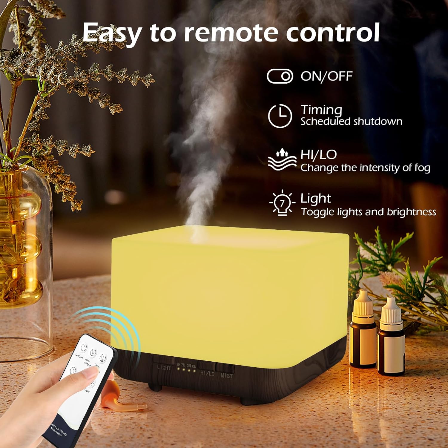 Aromadiffusor, GeeRic 600 ml Luftbefeuchter, Ultraschall-Aromatherapie-Diffusor für ätherische Öle mit Fernbedienung, automatischer Abschaltung im wasserlosen Zustand und 7 Arten von LED-Lichtfarben – Bild 4