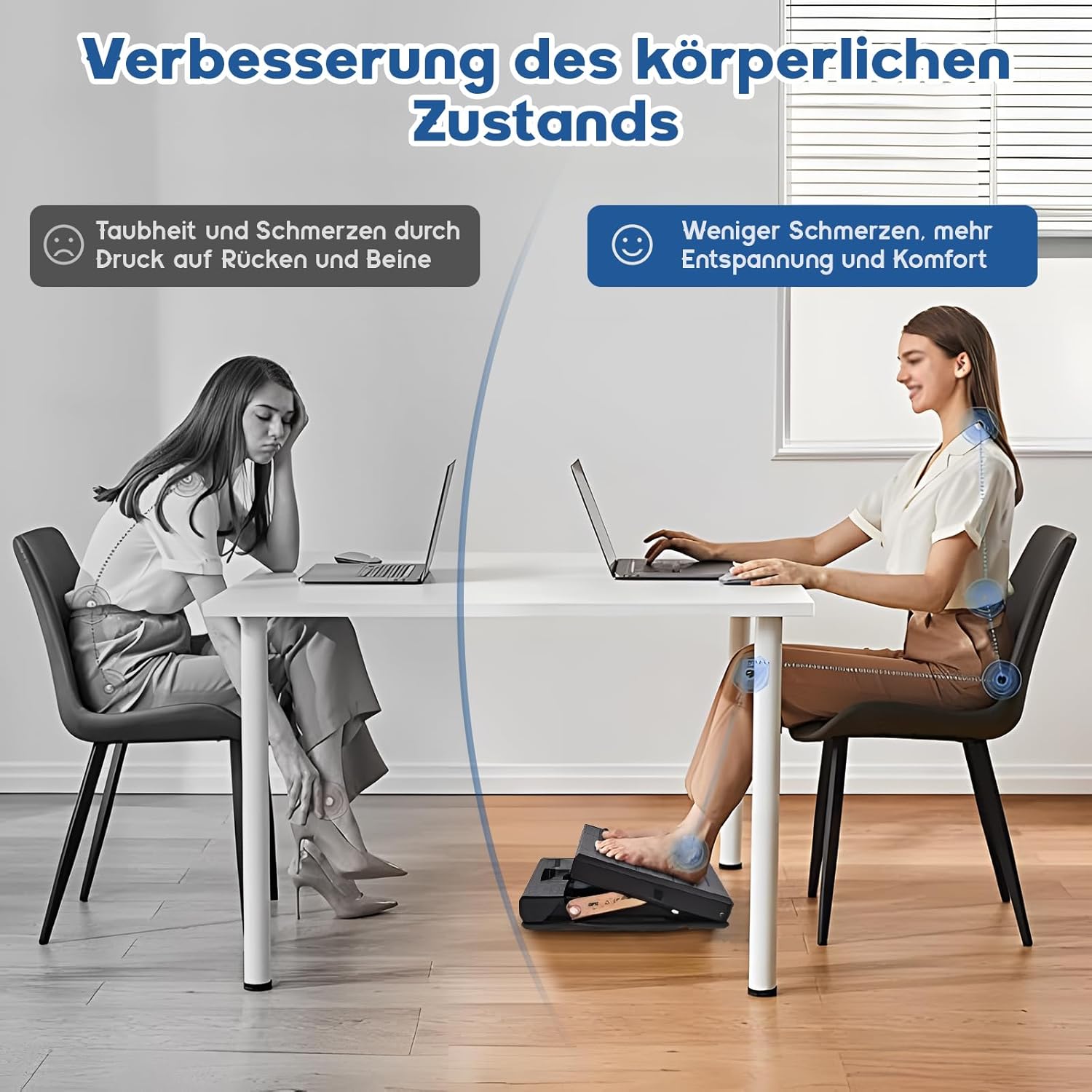 MYOYAY Fußstützen-Schreibtisch, verstellbarer Fußhocker, 4 höhenverstellbar mit Massage und weichen, ergonomischen rutschfesten Fußstützen für Büro, Auto, Zuhause, Reisen – Bild 6