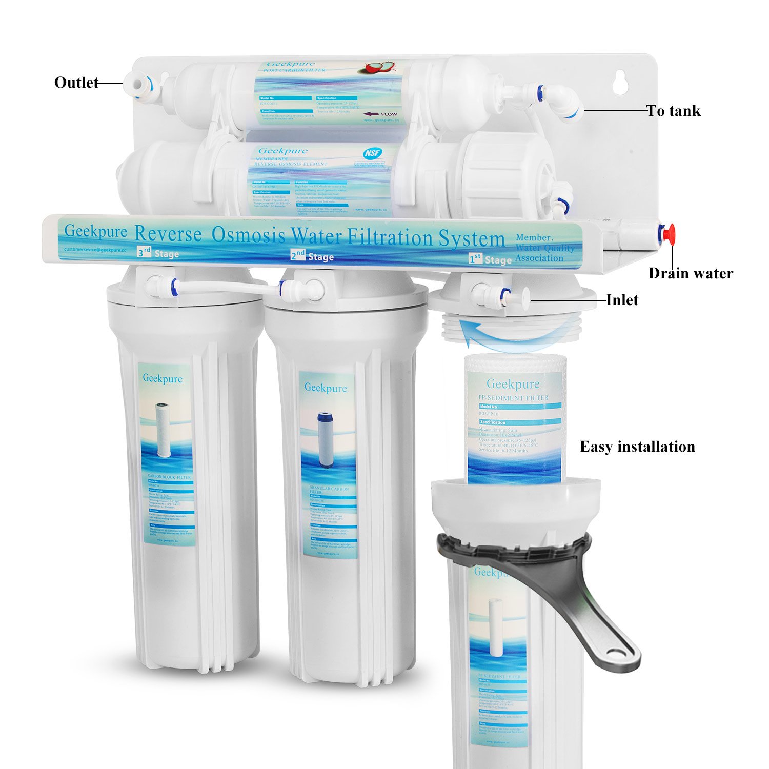Geekpure 5-Stufen-Umkehrosmose-Trinkwasserfiltersystem plus 7 zusätzliche Filter gratis 75GPD – Bild 5