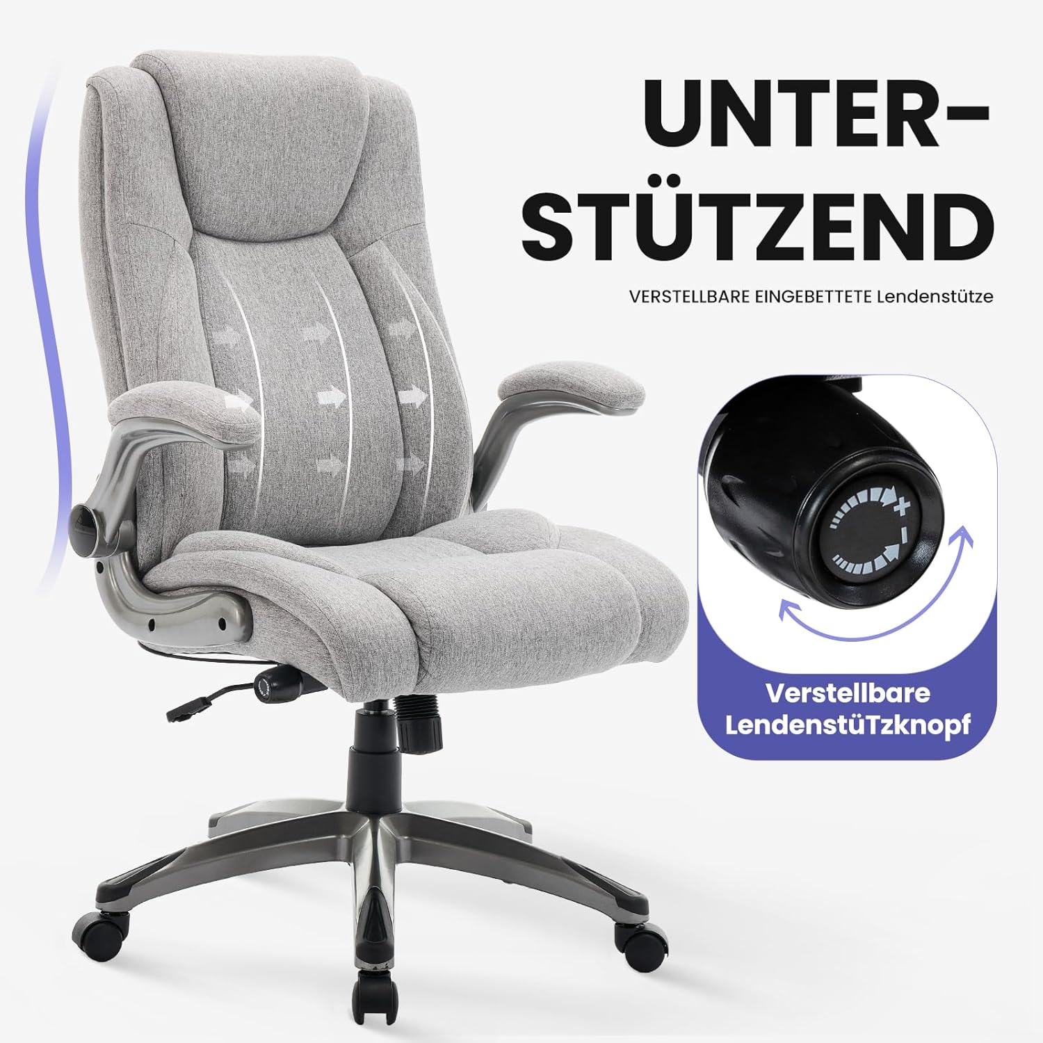 COLAMY Ergonomischer Bürostuhl, Chefsessel mit hoher Rückenlehne, ergonomischer 360°-Drehstuhl für Büro, Schreibtischstuhl, Stoffstuhl mit verstellbarem Neigungsverschluss, Grau – Bild 8