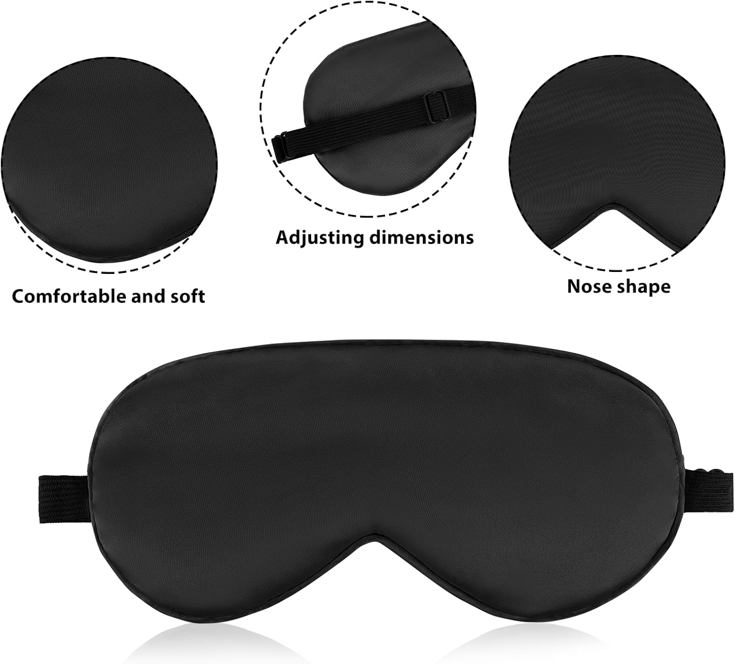 2 Stück Schlafmaske aus Seide, Augenmaske mit verstellbarem Gummiband, lichtblockierende Nachtmaske, hautfreundlich, Seitenschläfer, Schlafmaske für Reisen, Männer, Frauen, Kinder (Schwarz & Marineblau) – Bild 3