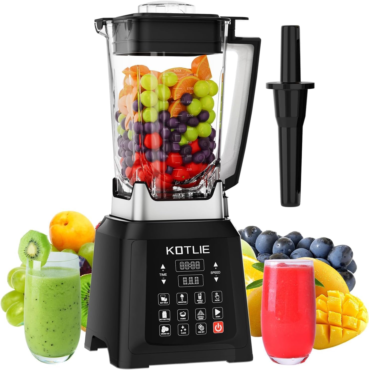KOTLIE NY-8088EJA Tisch-Haushaltsmixer, 2-Liter-Behälter mit großem Fassungsvermögen, 7 Lebensmittelfunktionen, mit Selbstreinigungsfunktion (keine Heizung)