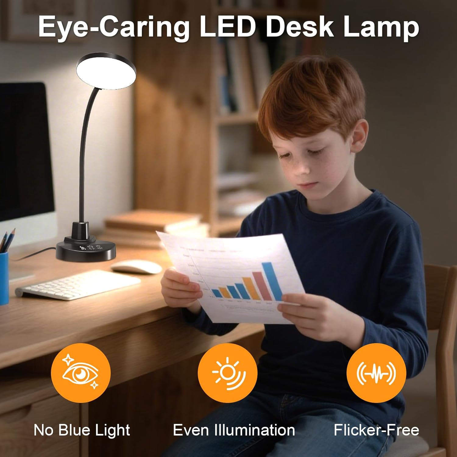 15 W LED-Schreibtischlampe mit USB-A & USB-C – Dimmbar, 3 Farbtemperaturen, 5 Helligkeitsstufen, 4 Timer, flexibler 360°-Schwanenhals, augenfreundlich, Tischlampe für Büro & Schlafzimmer – Schwarz – Bild 3