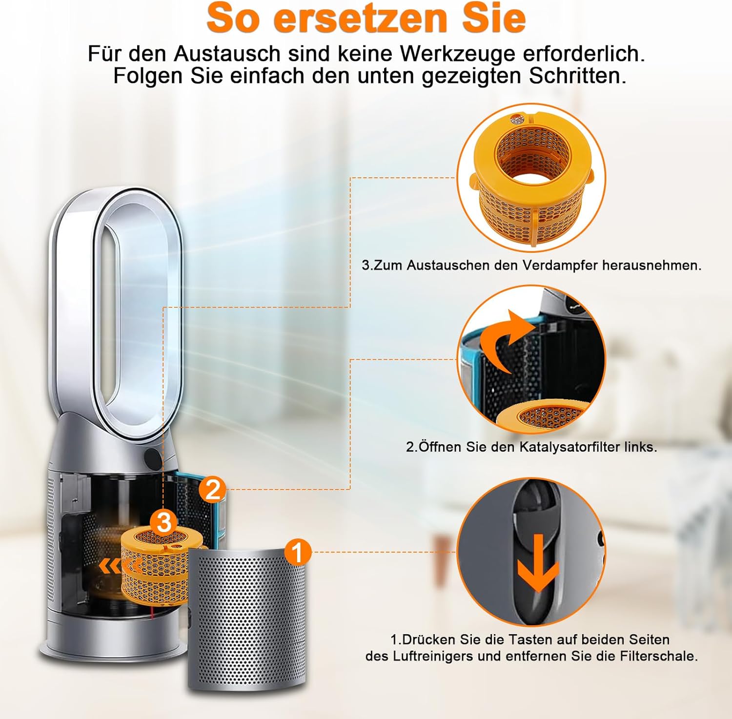Luftreiniger-Filter, Kohlefilter, kompatibel mit Dyson Luftreiniger Pure Humidify Cool PH01 PH02 PH03 PH04 PH3A Ersatzfilter Verdampfer 970718-01 Luftreiniger Ersatzteile Zubehör – Bild 4
