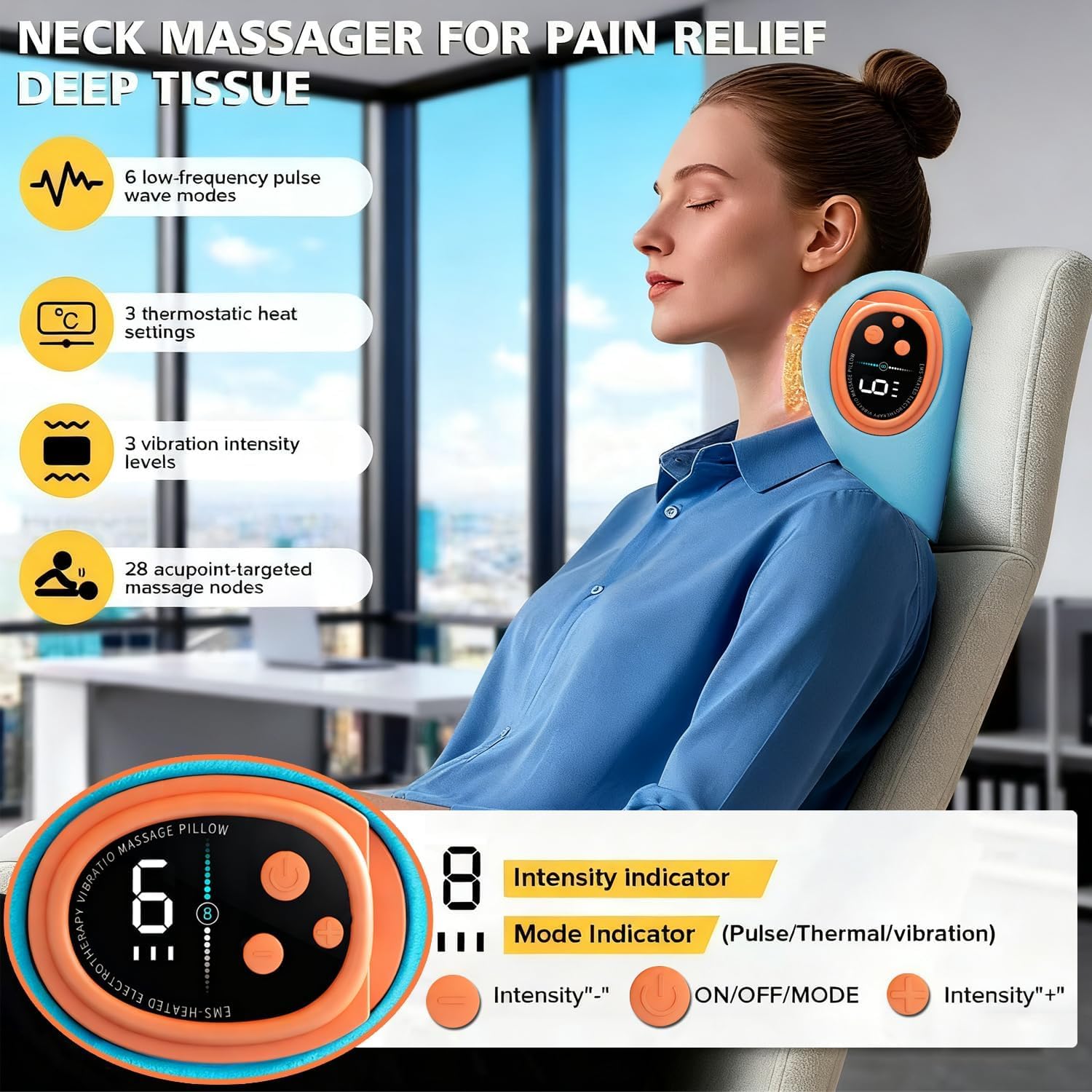Elektrisches Nackenmassagegerät mit EMS & Wärme, Massagegerät Nacken 3 Modi 6 einstellbare Frequenzen, kabellos mit Akku für Zuhause, Büro und Reisen – Bild 4