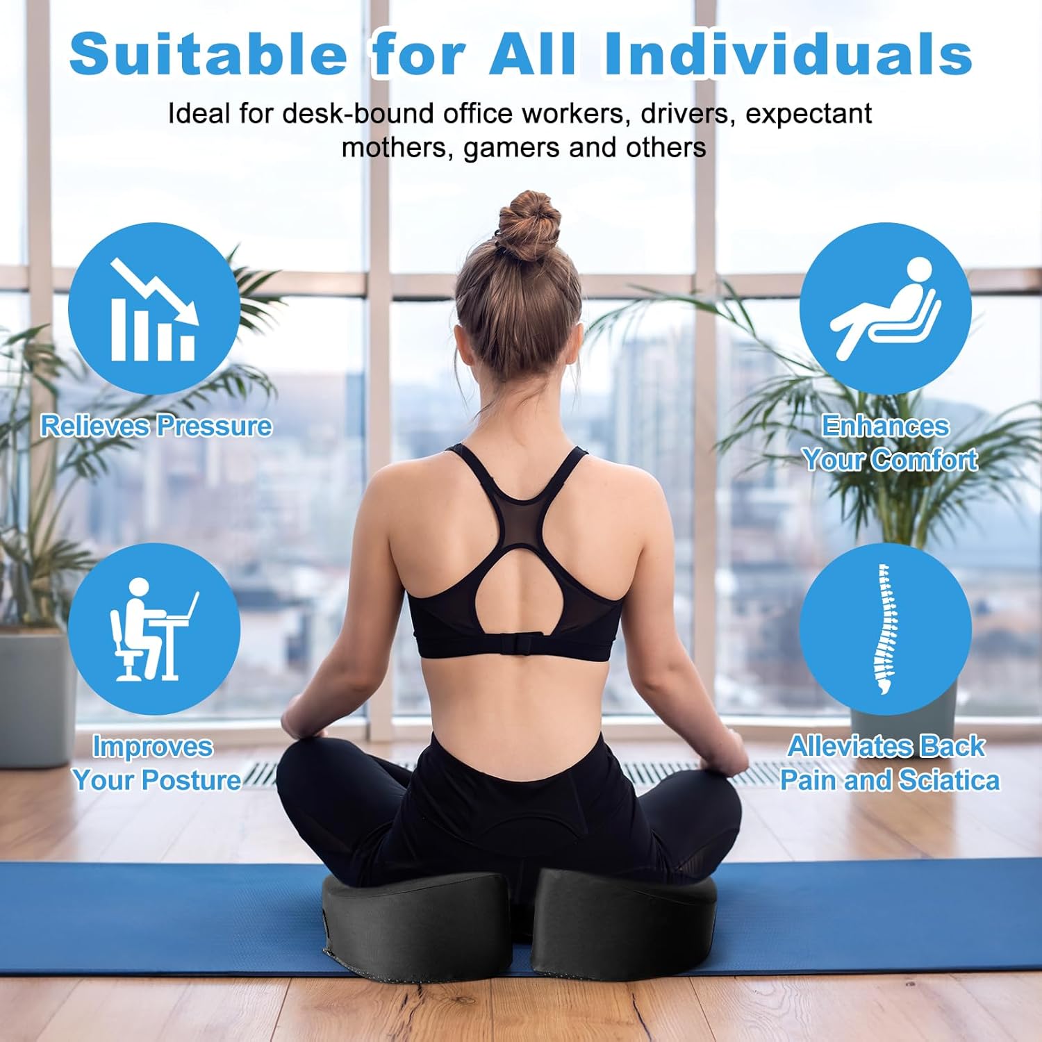 Orthopädisches Sitzkissen, ergonomisches Sitzkissen orthopädisch für Bürostuhl & Auto, Steißbeinkissen-Entlastung, bequemes Sitzkissen, Memory-Schaum-Steißbeinkissen für Sofa, Büro & Rollstuhl – Bild 7