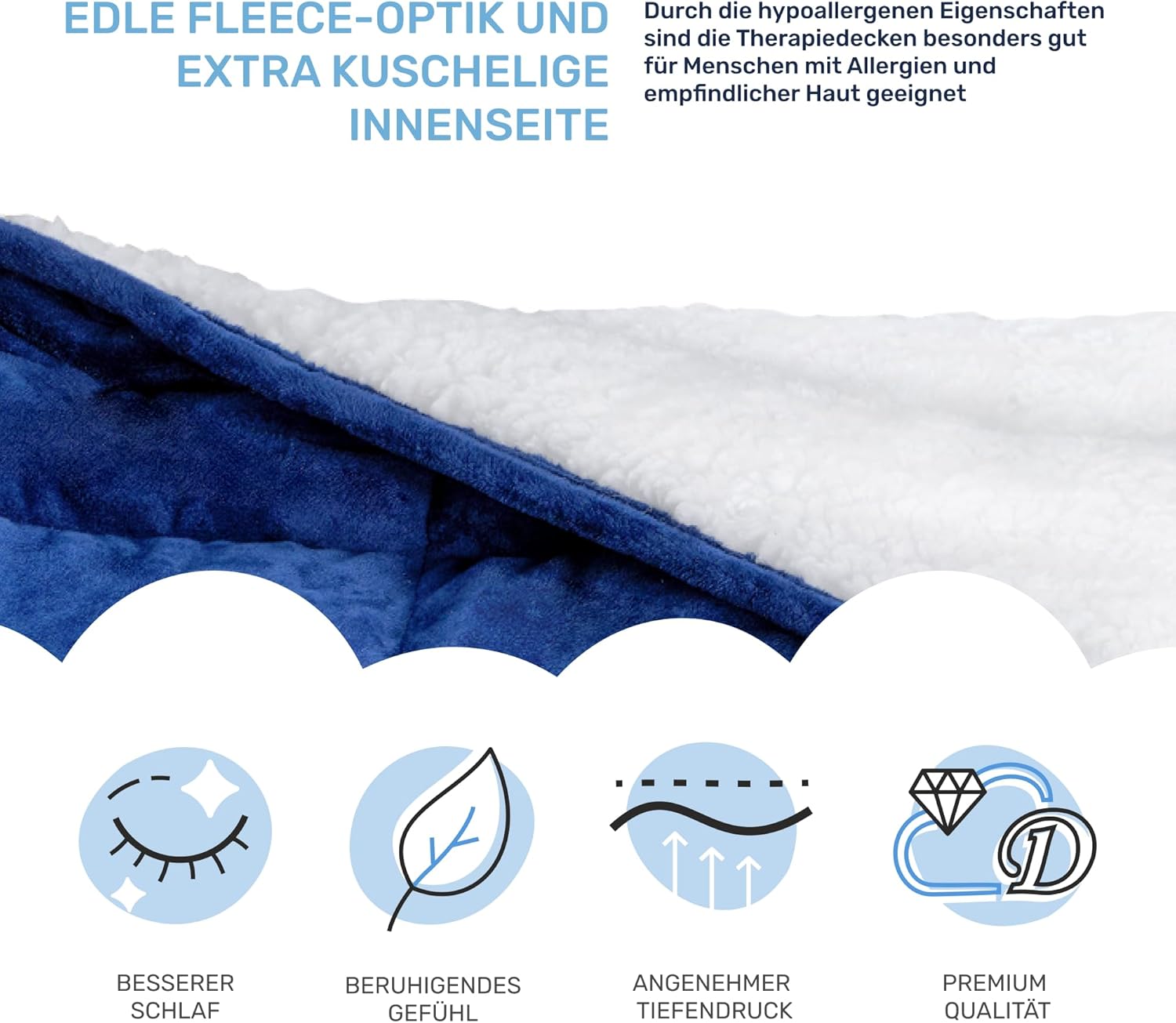 Dailydream Therapie-Gewichtsdecke 135 x 200 cm, 6 kg, blau, flauschiges Fleece mit Glasperlenfüllung, schwere Decke zum Schlafen, Gewichtsdecke, Therapiedecke, Körpergewicht 53–65 kg – Bild 4