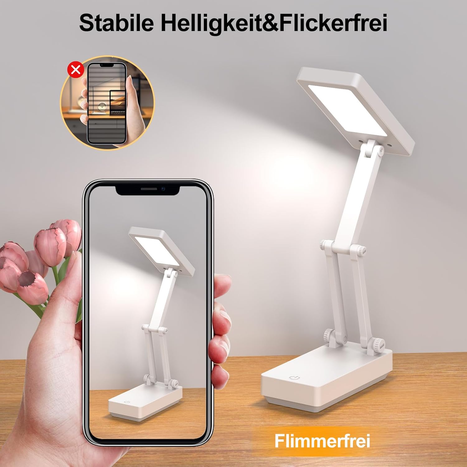 Suright LED-Tischlampe, kabellose Akku-Lampe, faltbare Touch-Schreibtischlampe, Nachttischlampe, dimmbare Tischlampe mit 3 Lichtmodi, wiederaufladbare USB-Schreibtischleuchte für Schlafzimmer, Lesen, Lernen – Bild 6