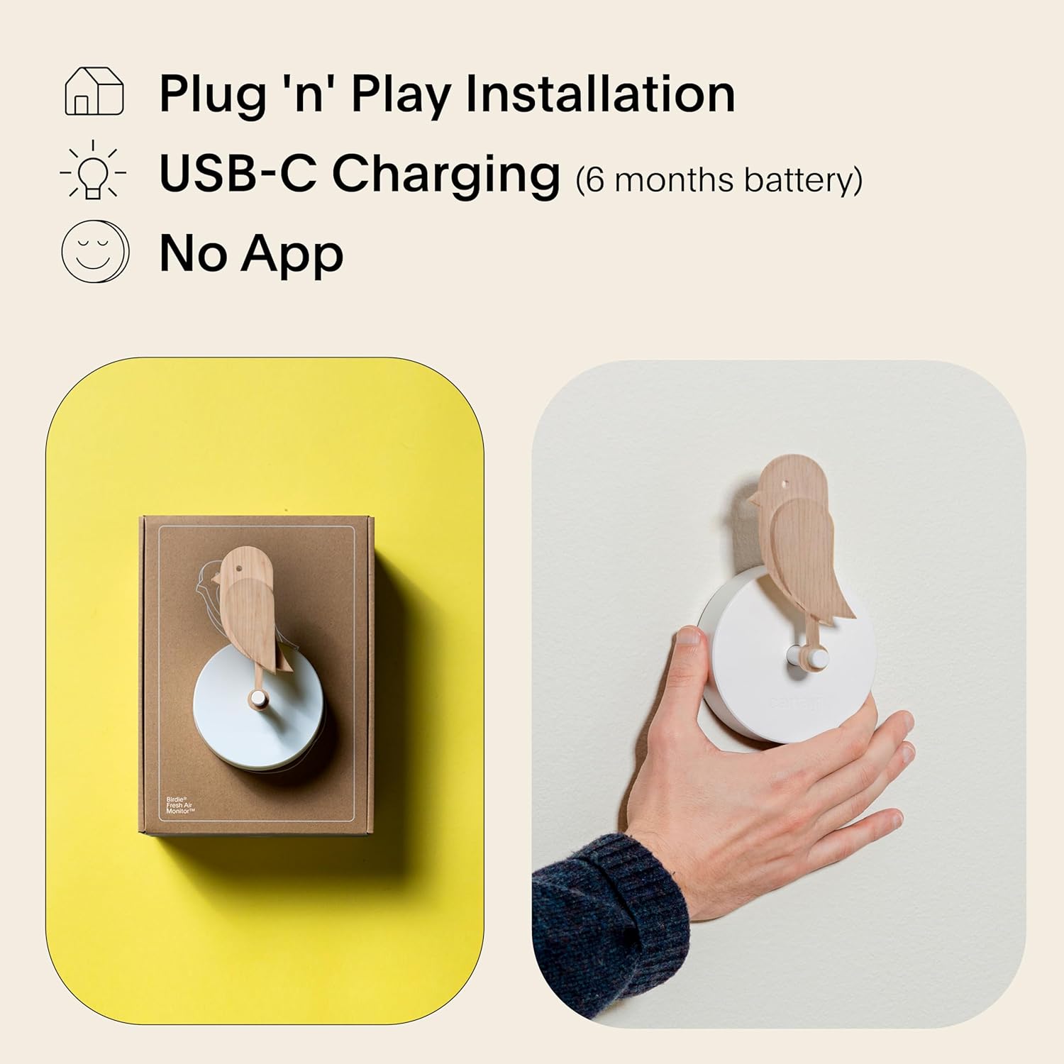Birdie Design CO2-Monitor für den Innenbereich, Luftqualitätsmessgerät für Zuhause und Büro, fördert den Geist (Holz) – Bild 4