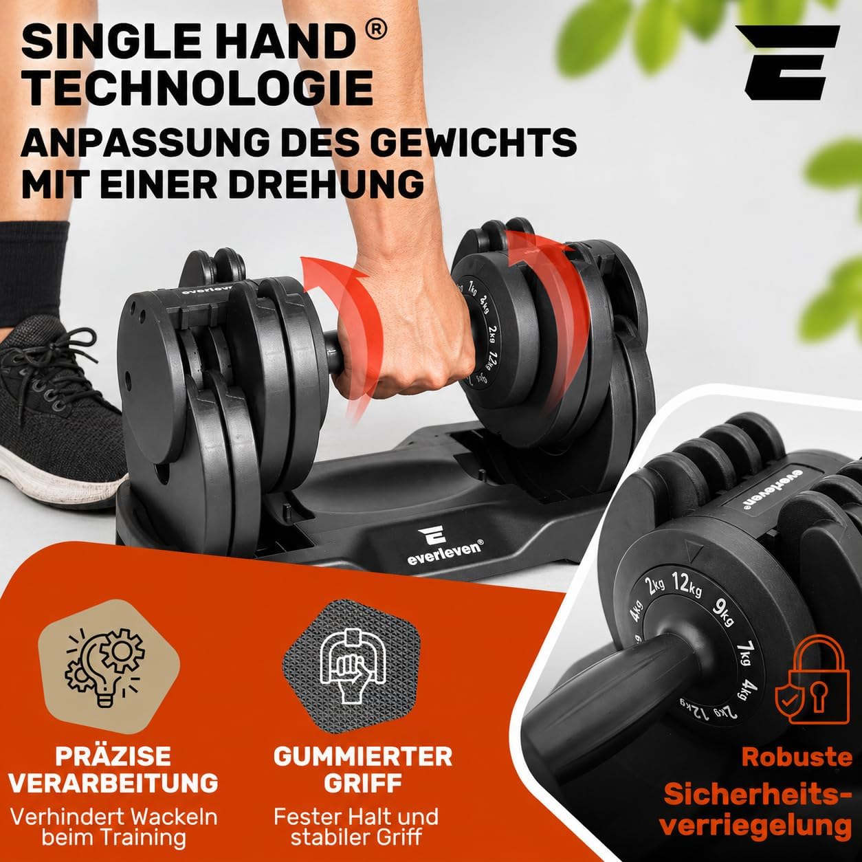 Verstellbares Hantelset, 12 kg, 18 kg, 24 kg, 40 kg, 15 Gewichtseinstellungen, Einzelhantel, verstellbare Hantel, verstellbare und platzsparende (Fix Lock) Gewichte für Heim-Fitnessstudio, Krafttraining – Bild 4