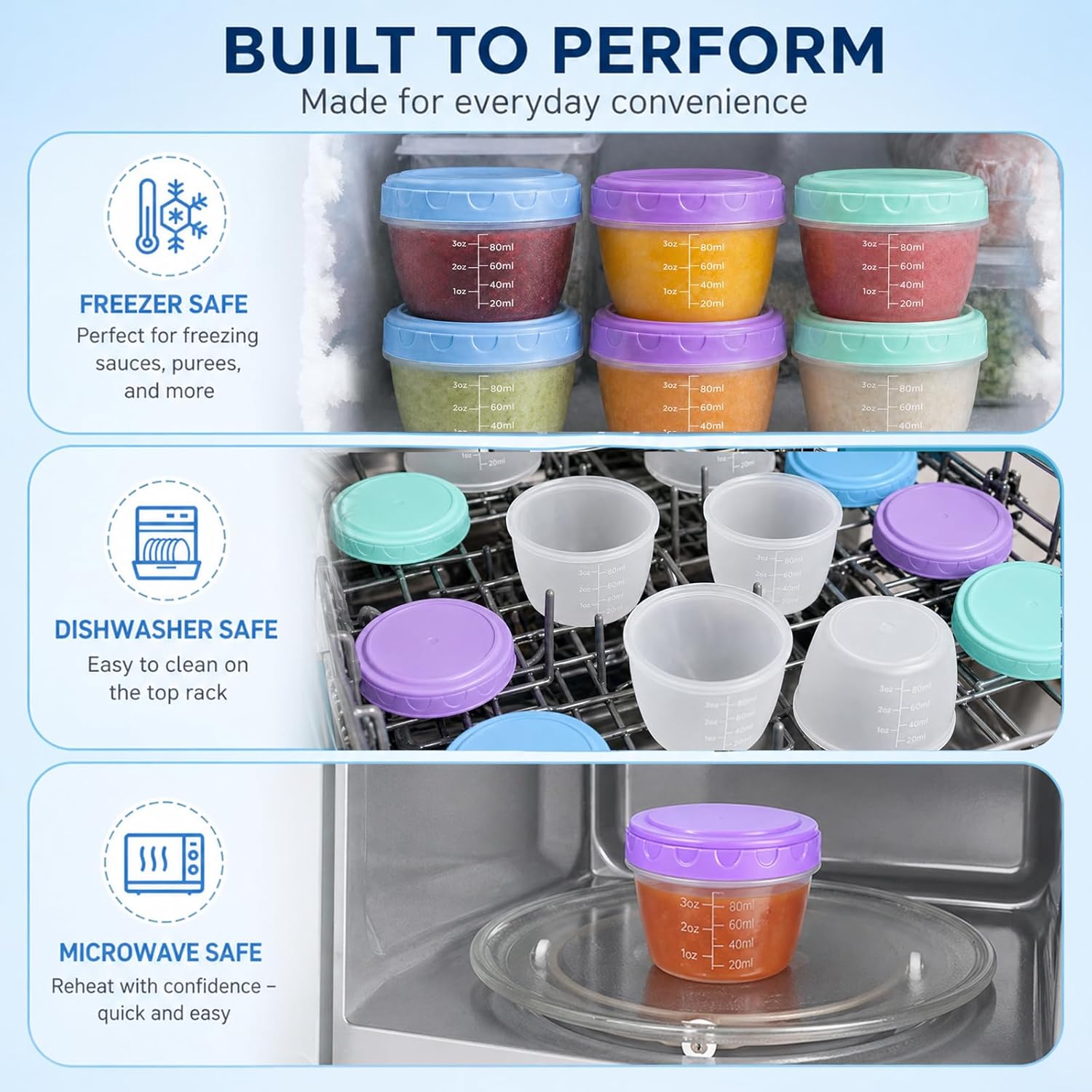 6 Stück Kleine Gefrierdosen mit Deckel 120ml, Auslaufsichere Mini Vorratsdosen BPA-frei, Stapelbare Frischhaltedosen & Gefrierbehälter für Snacks, Saucen, Babybrei & Meal Prep (5,5 x 7,5 cm) – Bild 5