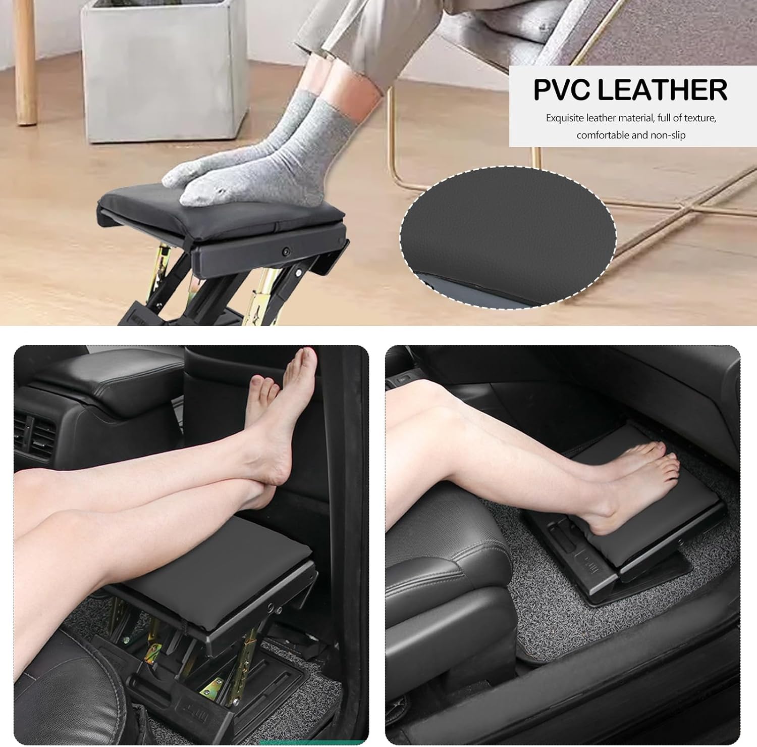 Fußstützen-Schreibtisch, verstellbarer Fußhocker, ergonomischer Fußhocker, abnehmbare Büro-Fußstütze, Fußstütze mit Massage und weichem Sitzkissen für Auto, Büro, Zuhause, Reisen (schwarz) – Bild 4