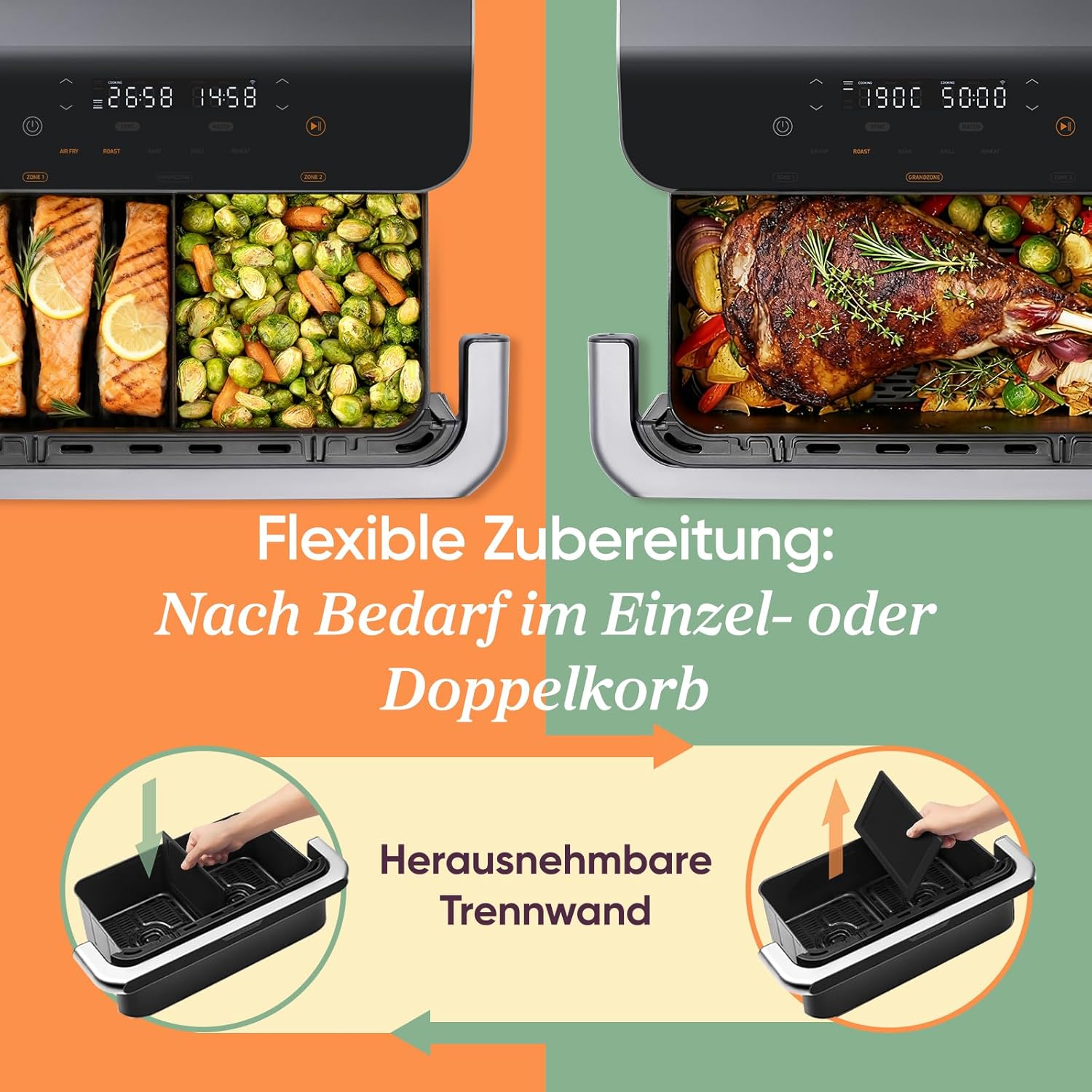 COSORI Heißluftfritteuse 2 Kammern, Dual Blaze TwinFry 10L Airfryer, mit 4 Heizrohren und flexiblen Kammern, gleichmäßige Wärmeverteilung, Temperatur bis zu 240 °C, Schwarz, TF102S – Bild 4